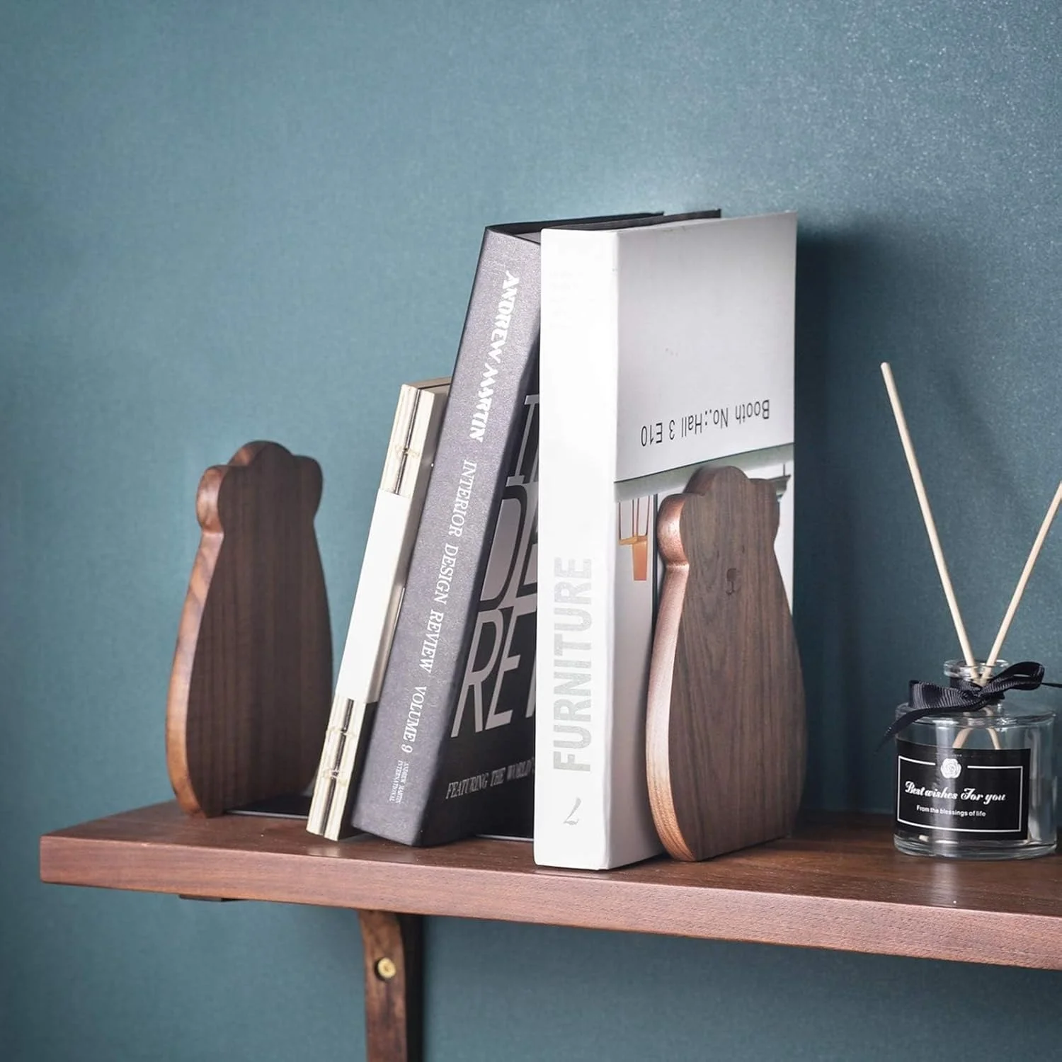 نگهدارنده کتاب چوبی تزویق برای قفسه، نگهدارنده کتاب تزئینی برای کودکان، نگهدارنده کتاب چوبی کارتونی برای دفتر/خانه/مدرسه (گردویی یک جفت)