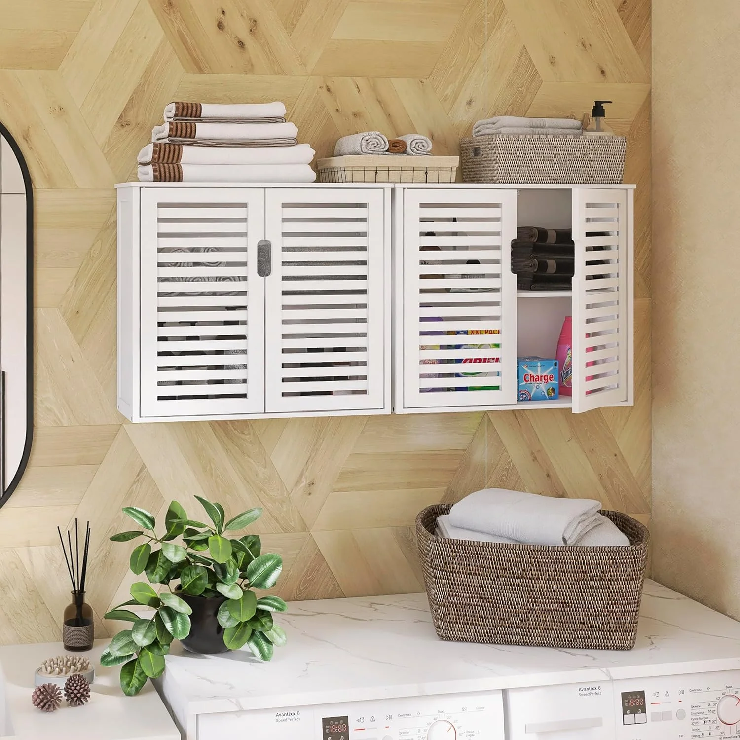 کابینت حمام سفید HITNET بالای توالت، کابینت آویز دارویی بامبو، سازمان دهنده ذخیره سازی دیواری، کابینت آشپزخانه با درهای دوتایی و قفسه قابل تنظیم