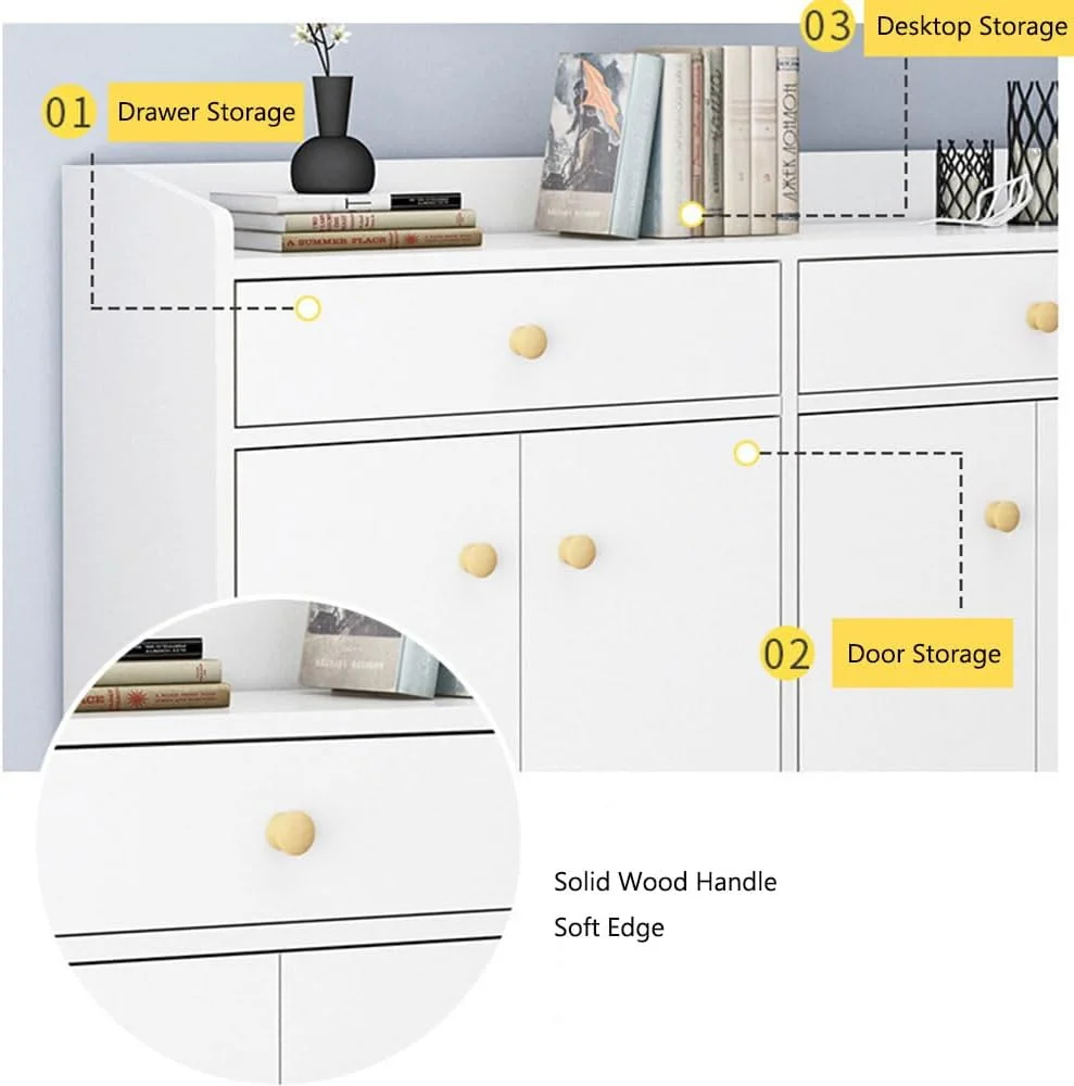 کابینت جاکفشی IEW با 2 کشو، 4 درب و پایه های چوبی برای ورودی اتاق نشیمن، کابینت بزرگ 120 سانتی متری با 3 طبقه قفسه برای راهروی خانه، قفسه کفش مستقل، سازمان دهنده لوازم خانگی سفید
