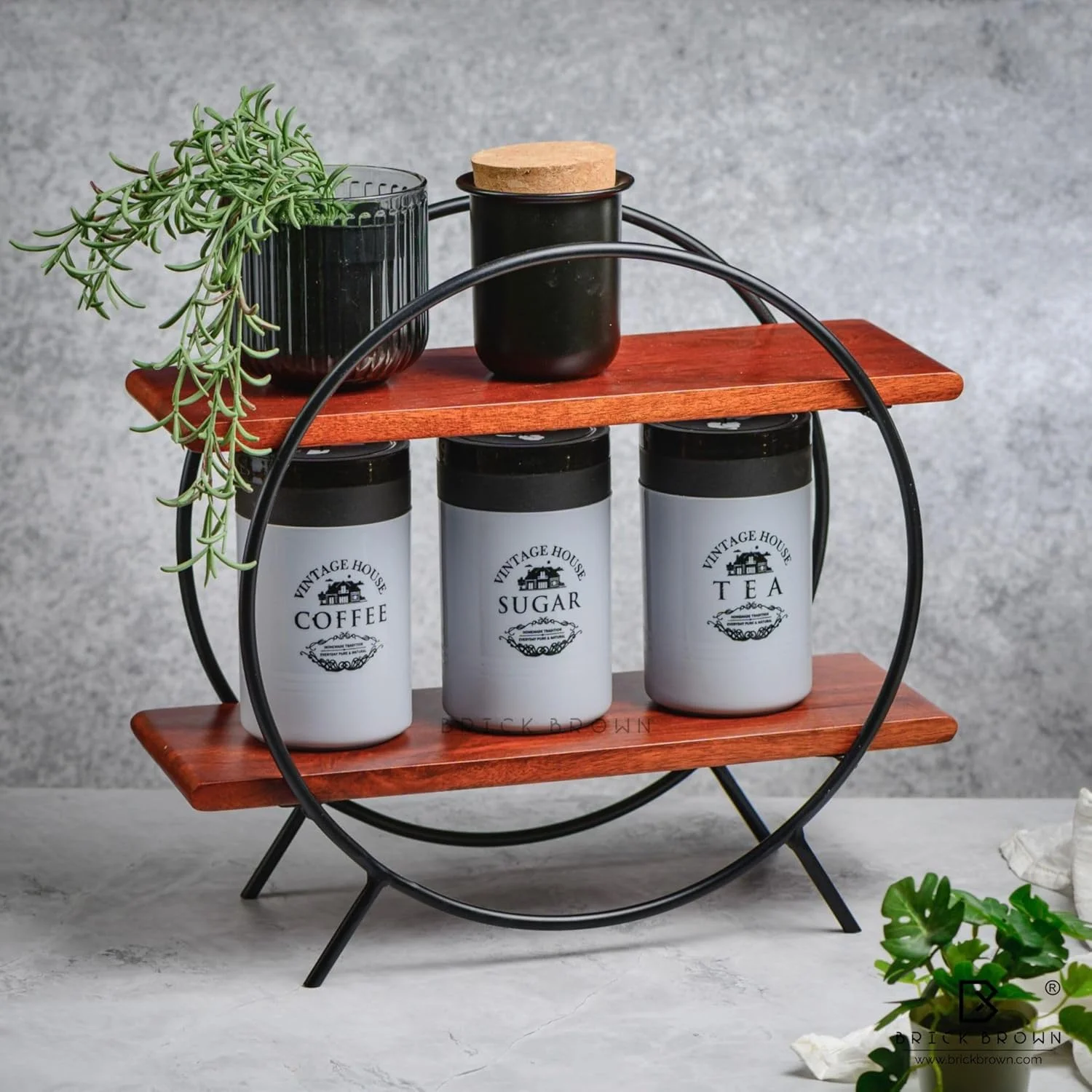 BRICK BROWN ® قفسه گردان آشپزخانه پریمیوم / قفسه نگهداری آشپزخانه / قفسه ادویه / قفسه چوبی با روکش ماهون (خود مونتاژ) (15X16X7 اینچ)