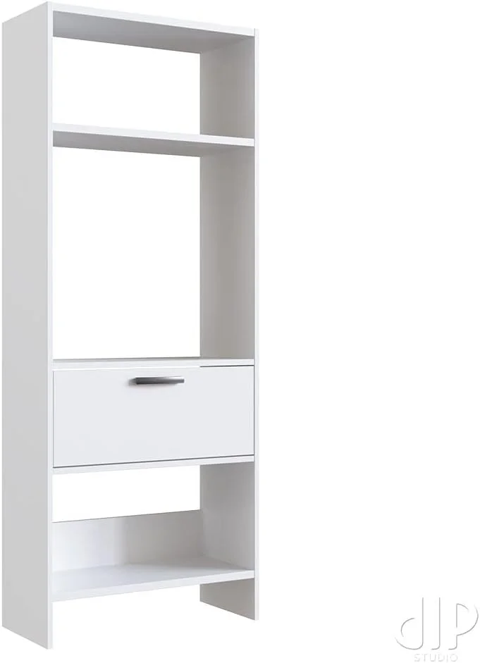 کتابخانه دانوب هوم مدل آگرون با یک درب کابینت، 4 طبقه، طراحی مدرن، سازمان دهنده کتاب چوبی، کمد L 73 X W 30 X H 185 سانتی متر، سفید