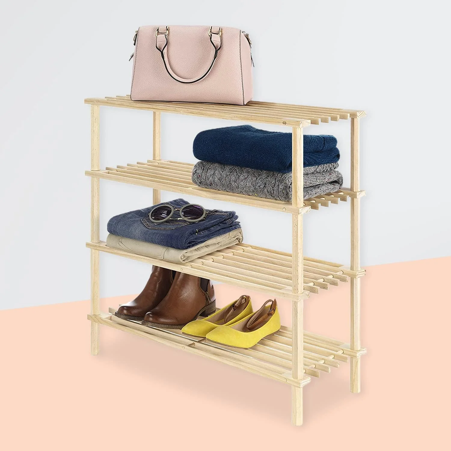 جاکفشی چوبی 4 طبقه ایستاده مدل WEST STANDOUT - ابعاد 63x26x67 سانتی متر