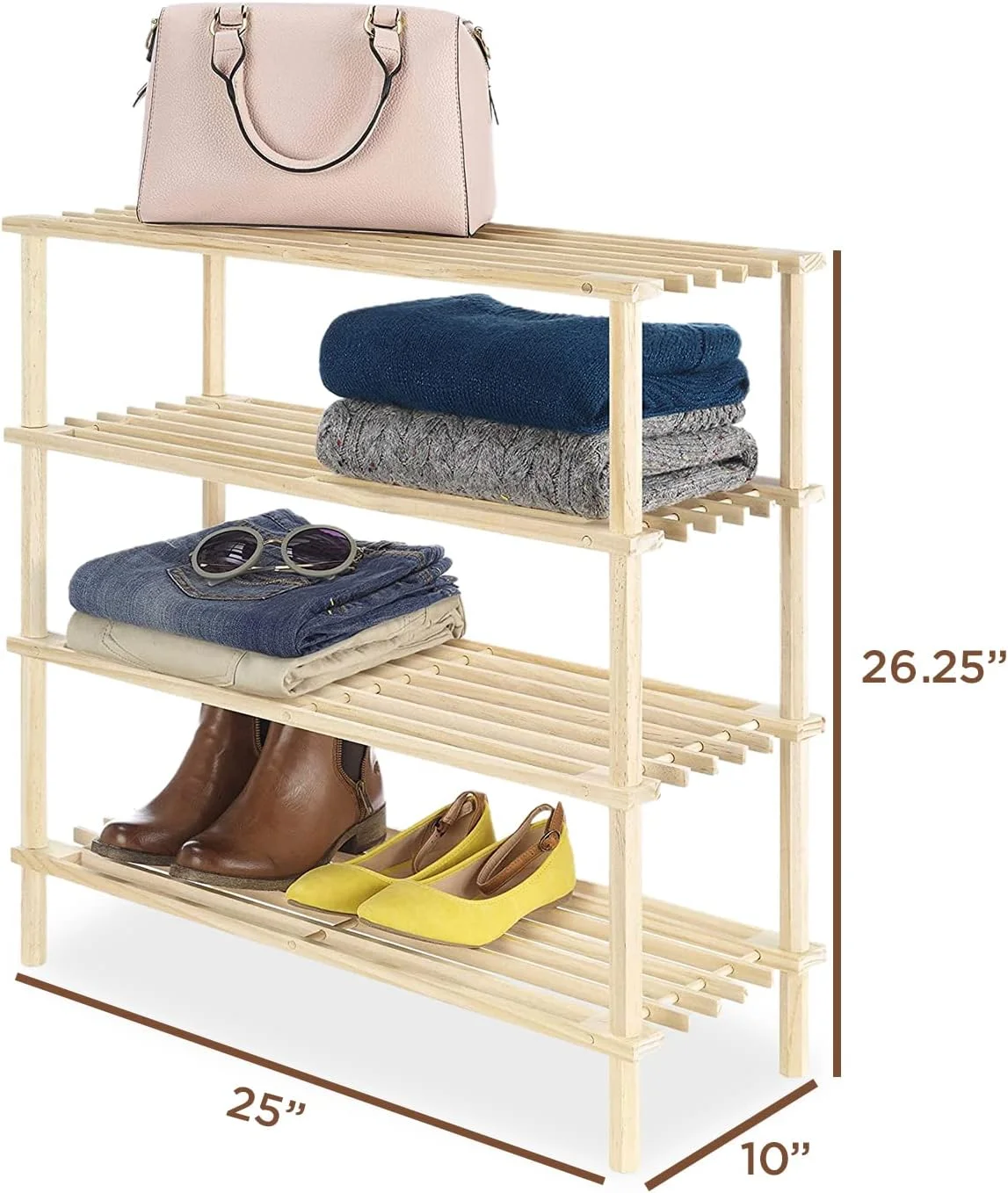 جاکفشی چوبی 4 طبقه ایستاده مدل WEST STANDOUT - ابعاد 63x26x67 سانتی متر