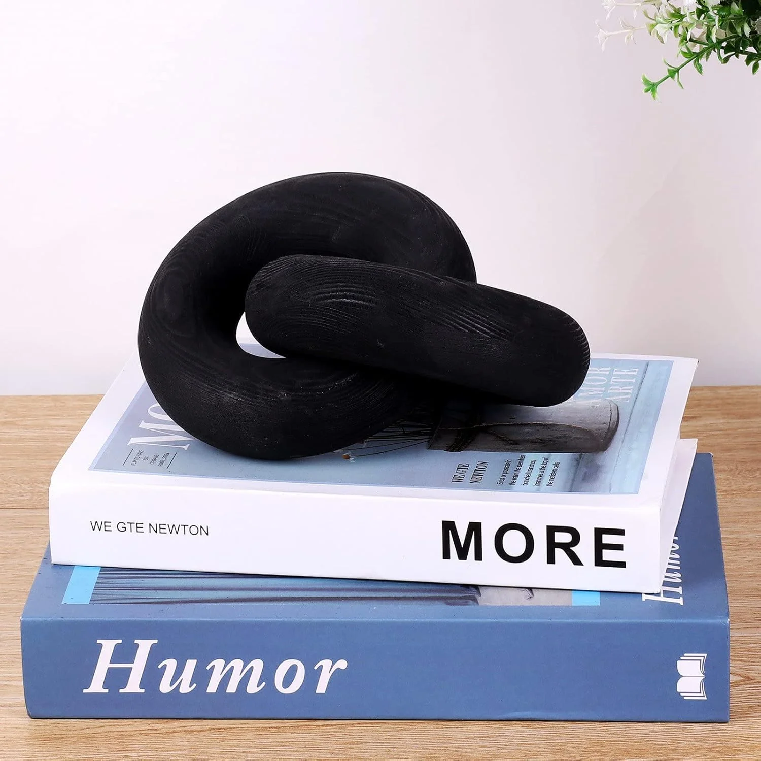 دکور گره چوبی مشکی HMASYO، دکور زنجیره ای 2 حلقه ای بزرگ، شیء تزئینی دست ساز بوهو برای میز قهوه اتاق نشیمن، شومینه، قفسه، خانه روستایی