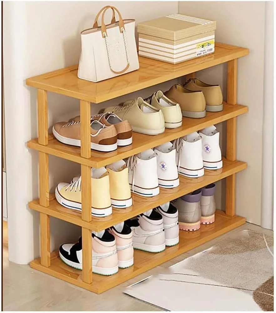 جاکفشی چوبی طرح عمودی - سازمان دهنده کفش بامبو مدرن، کابینت کفش ایستاده آزاد صرفه جویی در فضا برای ورودی، راهرو و خانه (4 طبقه)