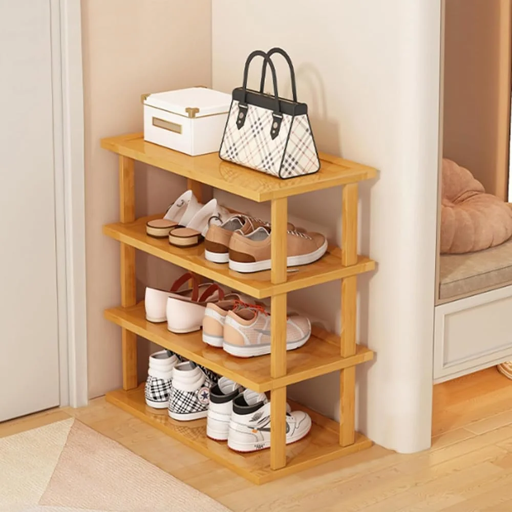 جاکفشی چوبی طرح عمودی - سازمان دهنده کفش بامبو مدرن، کابینت کفش ایستاده آزاد صرفه جویی در فضا برای ورودی، راهرو و خانه (4 طبقه)