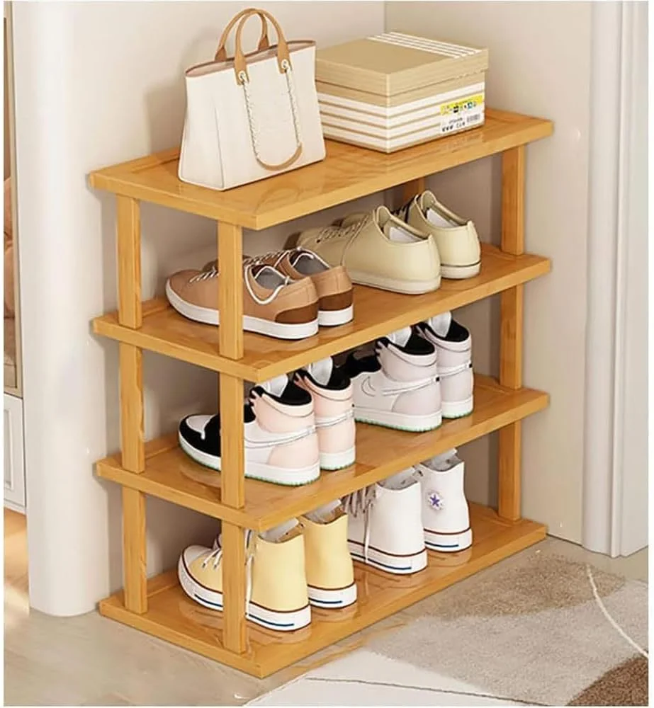 جاکفشی چوبی طرح عمودی - سازمان دهنده کفش بامبو مدرن، کابینت کفش ایستاده آزاد صرفه جویی در فضا برای ورودی، راهرو و خانه (4 طبقه)