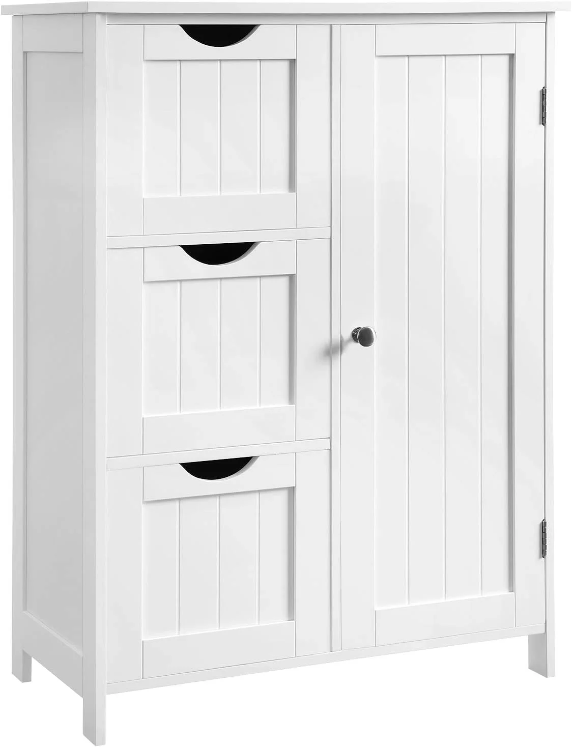 کابینت ایستاده ذخیره سازی کف حمام VASAGLE، واحد ذخیره سازی حمام با 3 کشو، 1 قفسه قابل تنظیم، کابینت حمام مستقل، 30x60x81 سانتی متر، سفید UBBC49WT