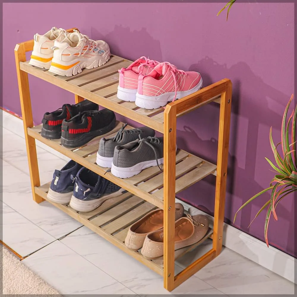 نیمکت جاکفشی چوبی 3 طبقه YAHOME، قفسه کفش، استند گیاه، ایده آل برای راهرو، حمام، اتاق نشیمن و راهرو