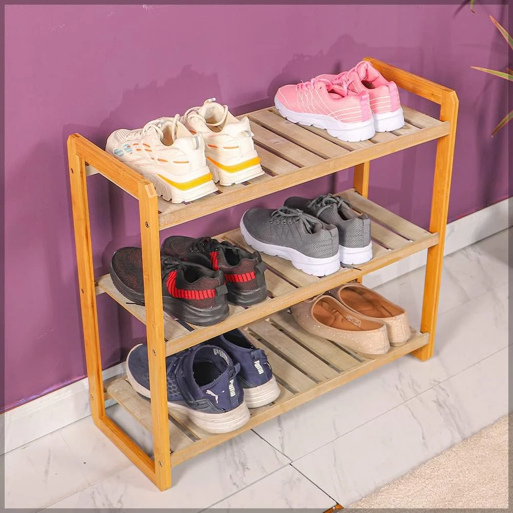 نیمکت جاکفشی چوبی 3 طبقه YAHOME، قفسه کفش، استند گیاه، ایده آل برای راهرو، حمام، اتاق نشیمن و راهرو