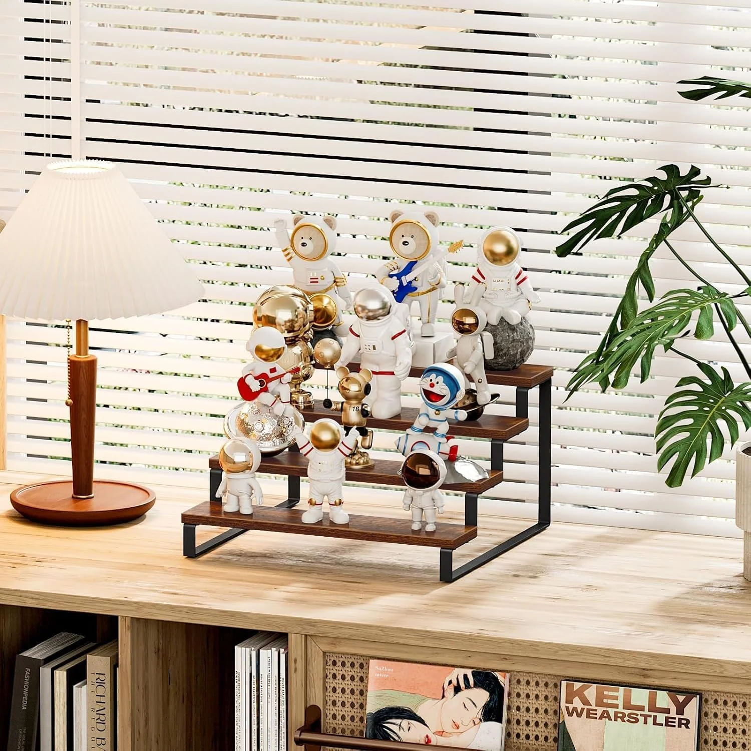 استند چوبی نمایشگر U-HOOME، استند 4 طبقه سازمان دهنده عطر، قفسه های نمایشگر سازگار با فیگورهای فانکو پاپ، کیک فنجانی، عطر، دسر، استند 4 طبقه کیک فنجانی قفسه های دسر برای مهمانی