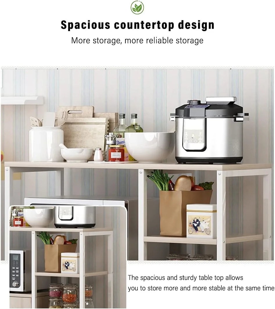 کابینت قهوه خوری ZUIHAO، کابینت ذخیره سازی آشپزخانه 4 طبقه با قفسه، پایه اجاق مایکروویو چند منظوره چوبی، قفسه های ذخیره سازی خانگی، بژ