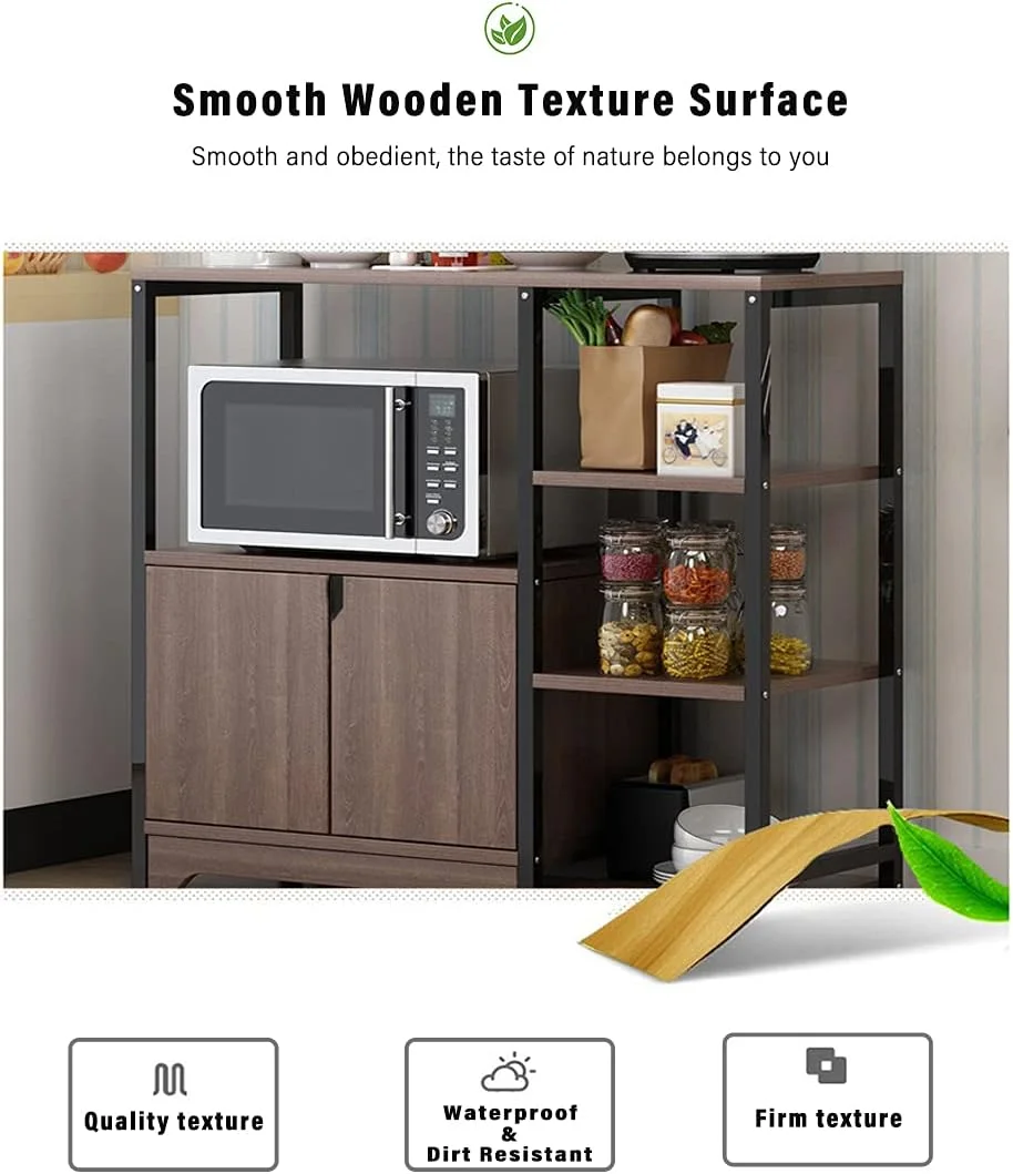کابینت قهوه خوری ZUIHAO، کابینت ذخیره سازی آشپزخانه 4 طبقه با قفسه، پایه اجاق مایکروویو چند منظوره چوبی، قفسه های ذخیره سازی خانگی، بژ