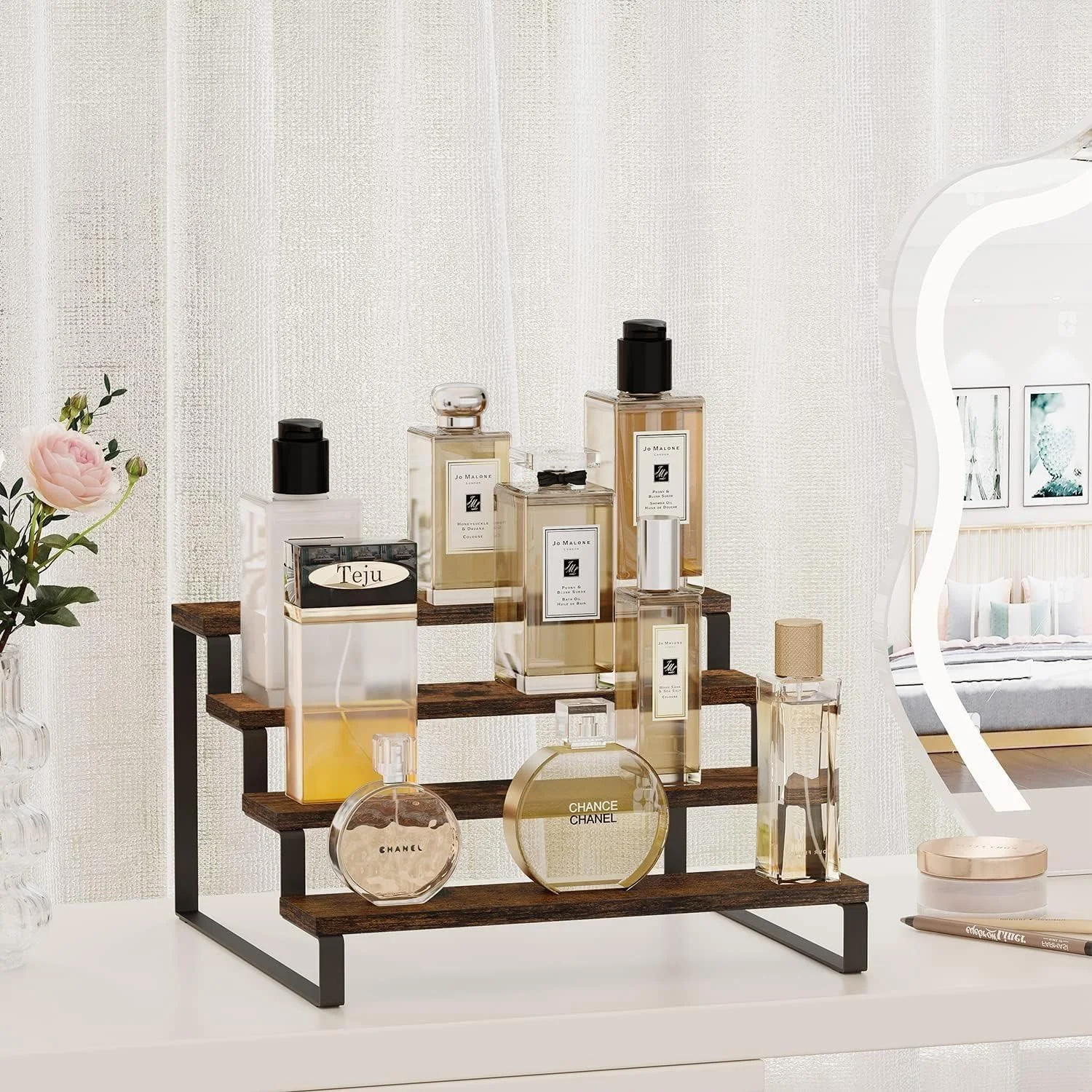 استند چوبی نمایشگر U-HOOME، استند 4 طبقه سازمان دهنده عطر، قفسه های نمایشگر سازگار با فیگورهای فانکو پاپ، کیک فنجانی، عطر، دسر، استند 4 طبقه کیک فنجانی قفسه های دسر برای مهمانی