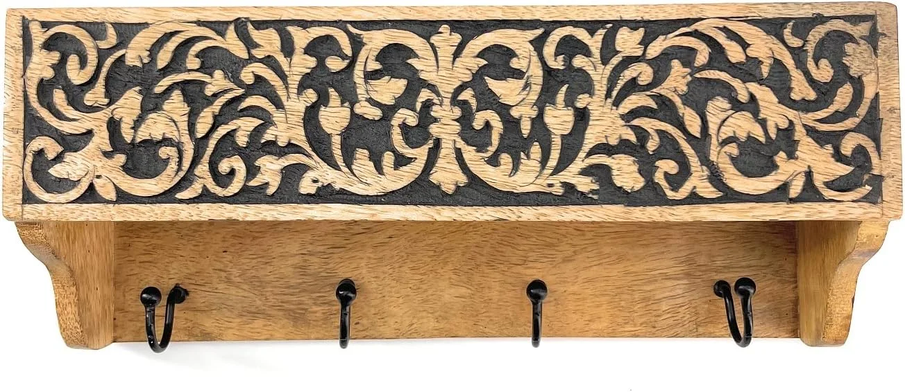 جا کلیدی دیواری چوبی Souq DESIGNS با 4 قلاب - چوب طبیعی با حکاکی مشکی، آویز کلید تزئینی برای دیوار، سازمان دهنده کلید ورودی، قفسه آشپزخانه، خانه و محل کار با قفسه جا کلیدی دیواری چوبی Souq DESIGNS با 4 قلاب - چوب طبیعی با حکاکی مشکی، آویز کلید تزئینی برای دیوار، سازمان دهنده کلید ورودی، قفسه آشپزخانه، خانه و محل کار با قفسه