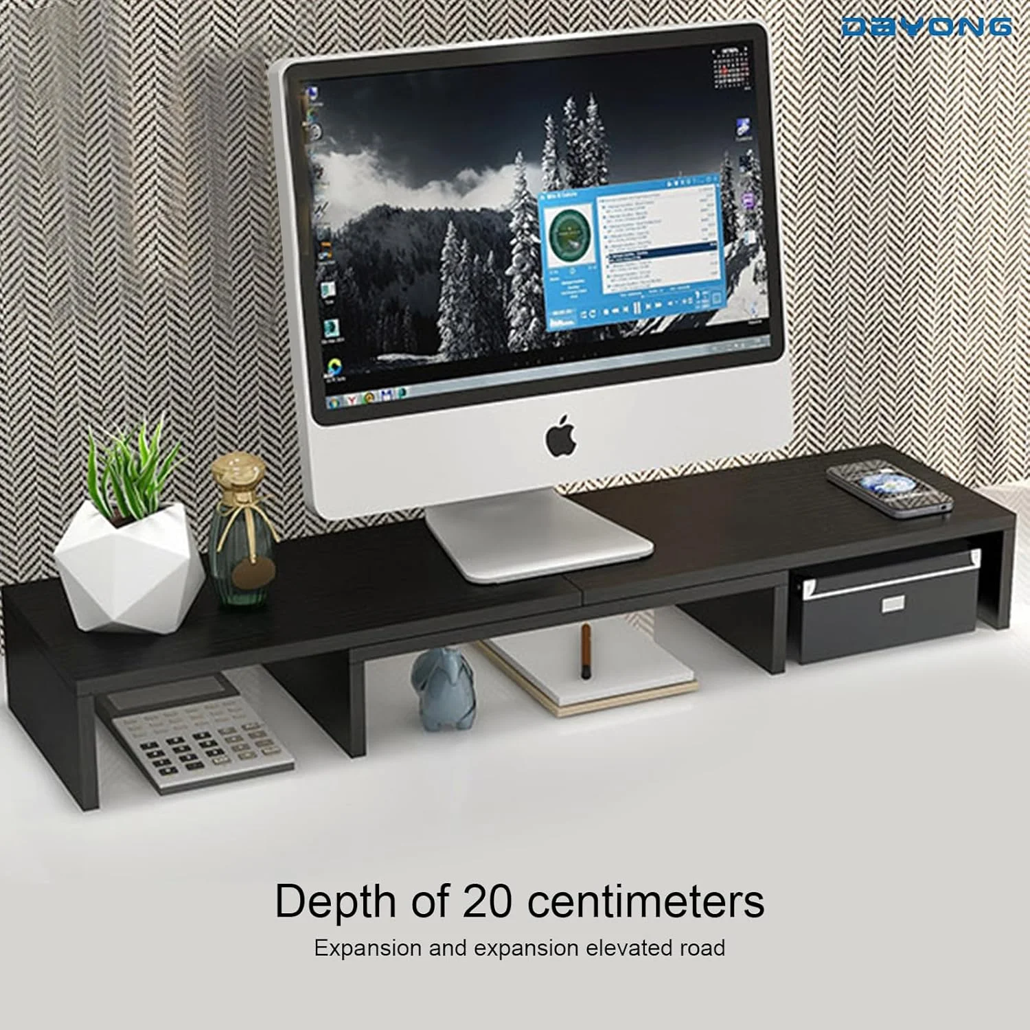 پایه مانیتور دوگانه DAYONG، پایه مانیتور دوتایی، قفسه سازمان دهنده رومیزی قابل تنظیم برای کامپیوتر، لپ تاپ و پرینتر (مشکی-C) مناسب برای خانه و اداره
