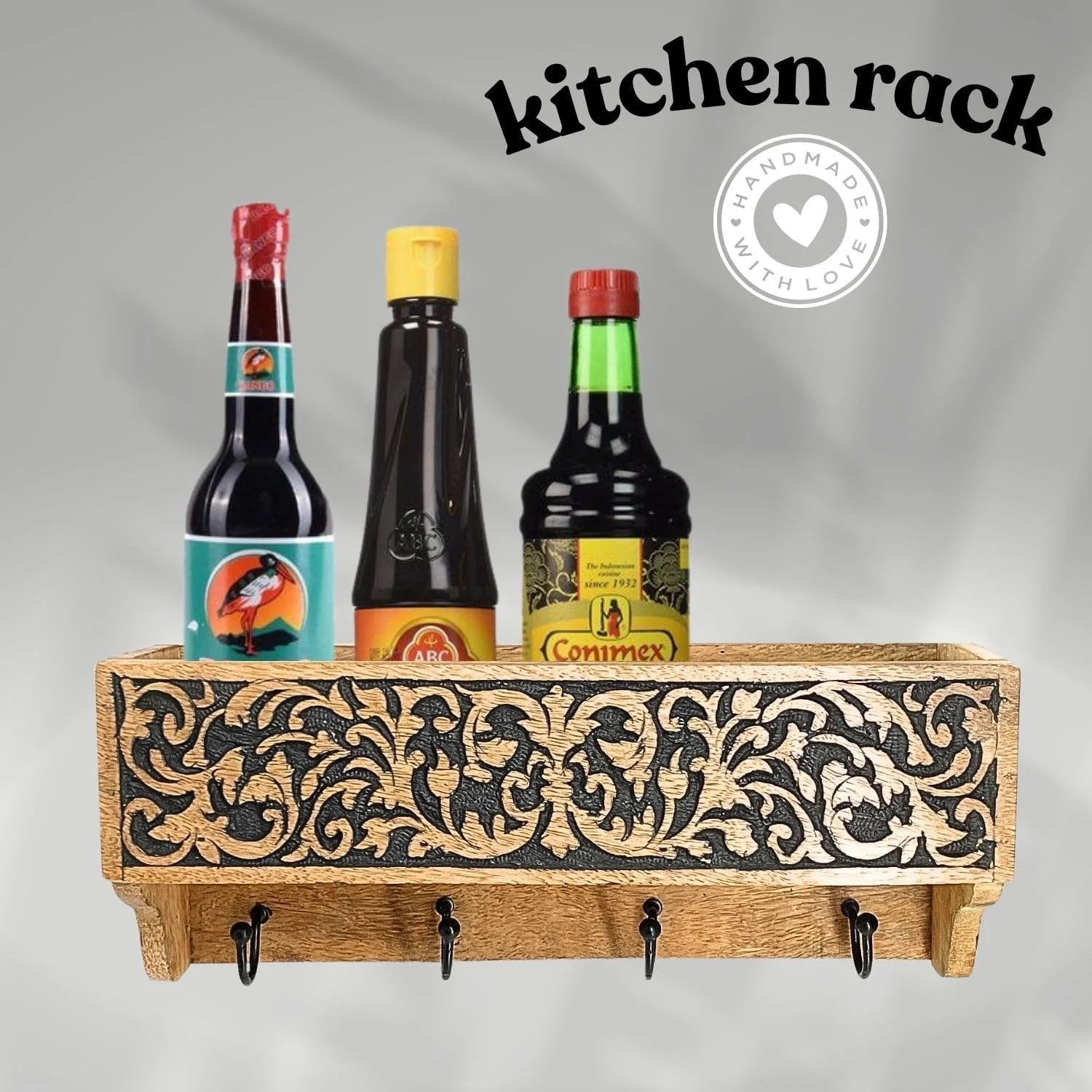 جا کلیدی دیواری چوبی Souq DESIGNS با 4 قلاب - چوب طبیعی با حکاکی مشکی، آویز کلید تزئینی برای دیوار، سازمان دهنده کلید ورودی، قفسه آشپزخانه، خانه و محل کار با قفسه جا کلیدی دیواری چوبی Souq DESIGNS با 4 قلاب - چوب طبیعی با حکاکی مشکی، آویز کلید تزئینی برای دیوار، سازمان دهنده کلید ورودی، قفسه آشپزخانه، خانه و محل کار با قفسه