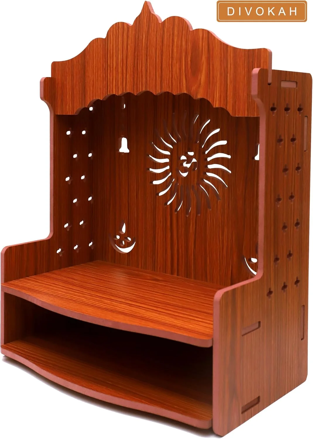 DIVOKAH® معبد چوبی MDF زیبا / معبد خانگی / پوجا مندیر (ضخامت تخته سه لایه 8 میلی متر) (D1 WDN OMBELL)