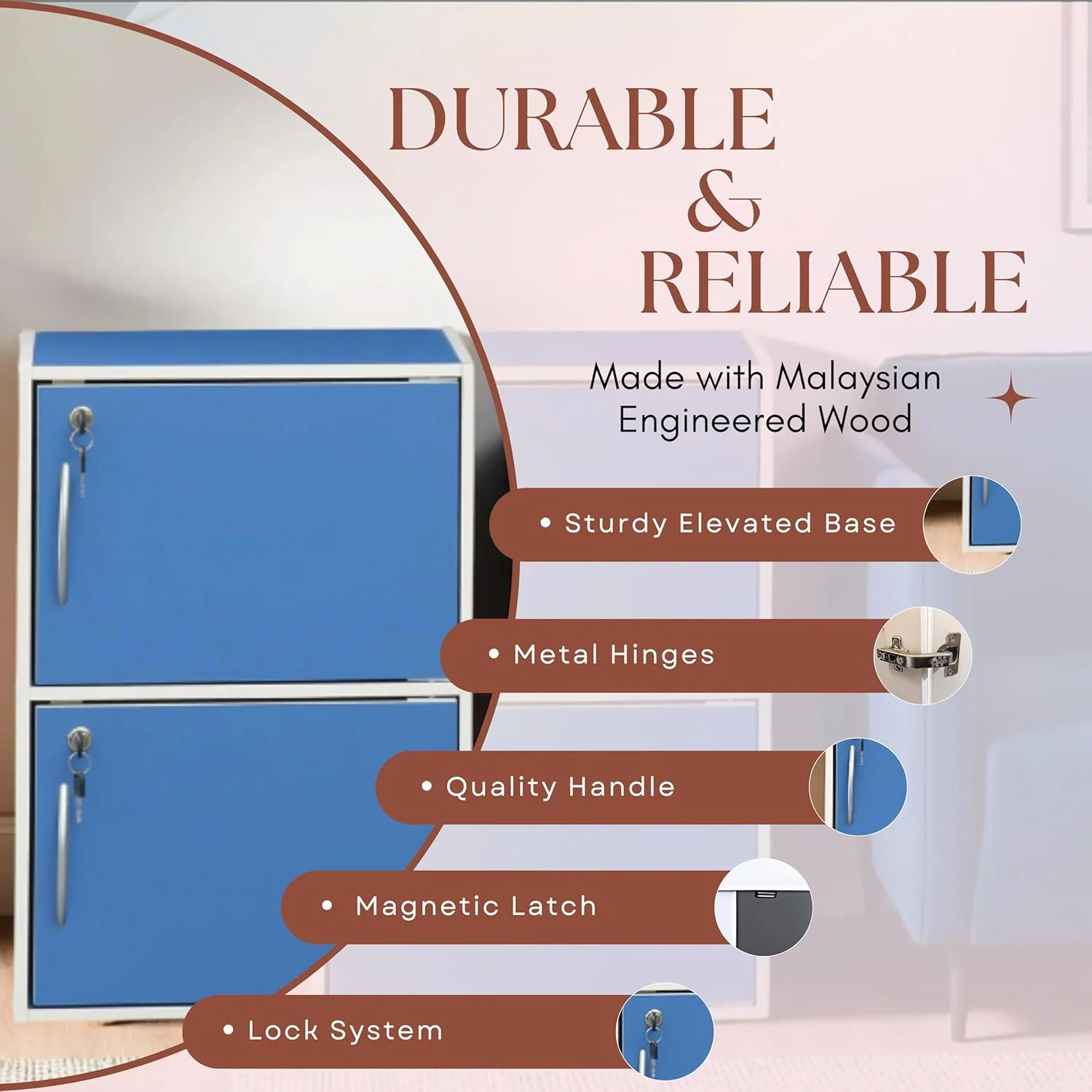 کابینت دو طبقه آبی WT-EASYCARE با درب و قفل - قفسه ذخیره سازی چوبی مهندسی شده برای خانه و دفتر - ایده آل برای ظروف آشپزخانه، لوازم اداری، لوازم ضروری اتاق خواب و اتاق نشیمن و سازماندهی صنایع دستی کابینت دو طبقه آبی WT-EASYCARE با درب و قفل - قفسه ذخیره سازی چوبی مهندسی شده برای خانه و دفتر - ایده آل برای ظروف آشپزخانه، لوازم اداری، لوازم ضروری اتاق خواب و اتاق نشیمن و سازماندهی صنایع دستی