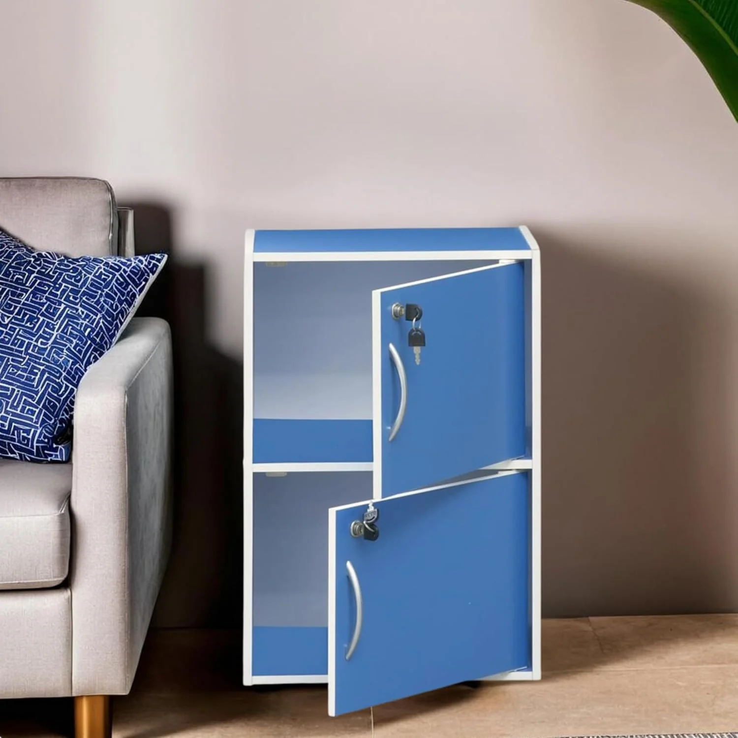 کابینت دو طبقه آبی WT-EASYCARE با درب و قفل - قفسه ذخیره سازی چوبی مهندسی شده برای خانه و دفتر - ایده آل برای ظروف آشپزخانه، لوازم اداری، لوازم ضروری اتاق خواب و اتاق نشیمن و سازماندهی صنایع دستی کابینت دو طبقه آبی WT-EASYCARE با درب و قفل - قفسه ذخیره سازی چوبی مهندسی شده برای خانه و دفتر - ایده آل برای ظروف آشپزخانه، لوازم اداری، لوازم ضروری اتاق خواب و اتاق نشیمن و سازماندهی صنایع دستی