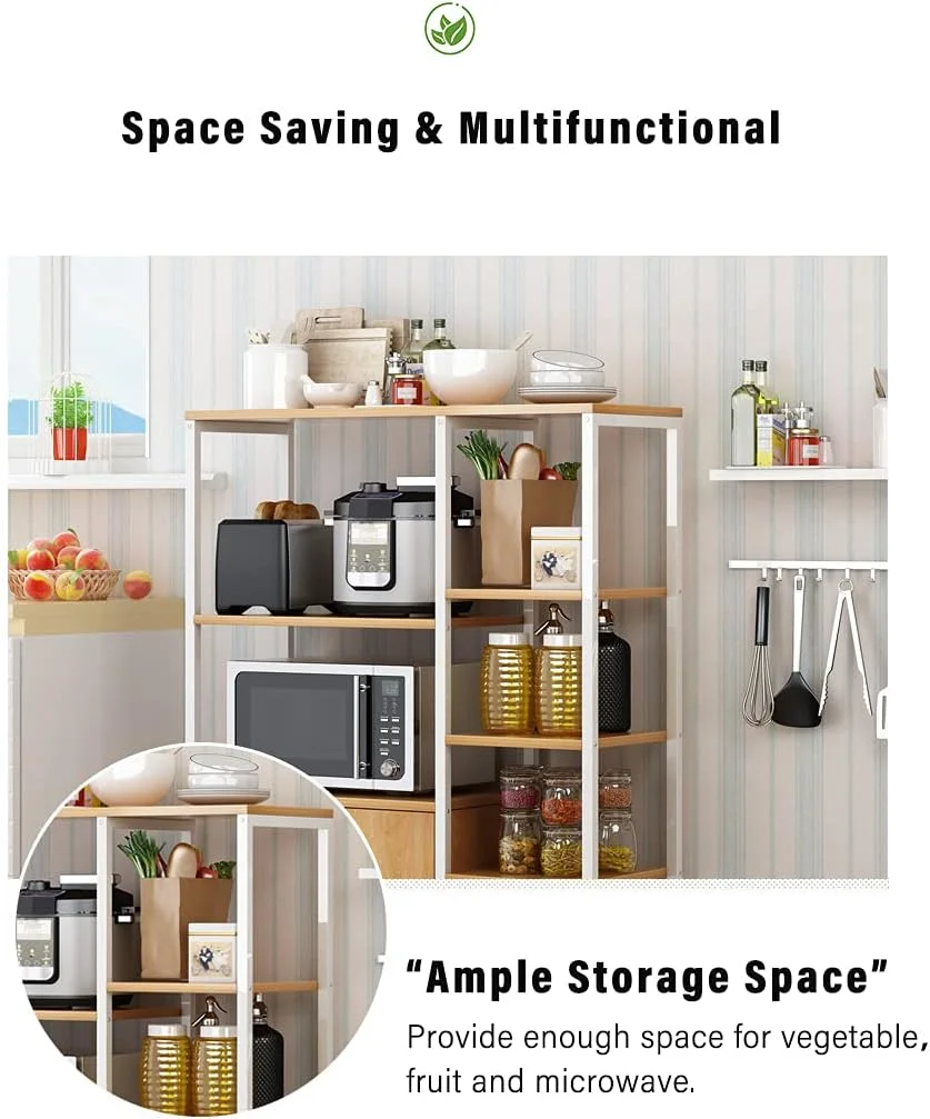 قفسه آشپزخانه 4 طبقه با کابینت ذخیره سازی، پایه چوبی مایکروویو، قفسه ذخیره سازی چند لایه آشپزخانه برای ادویه جات، ظروف، سبزیجات، میوه، بژ قفسه آشپزخانه 4 طبقه با کابینت ذخیره سازی، پایه چوبی مایکروویو، قفسه ذخیره سازی چند لایه آشپزخانه برای ادویه جات، ظروف، سبزیجات، میوه، بژ