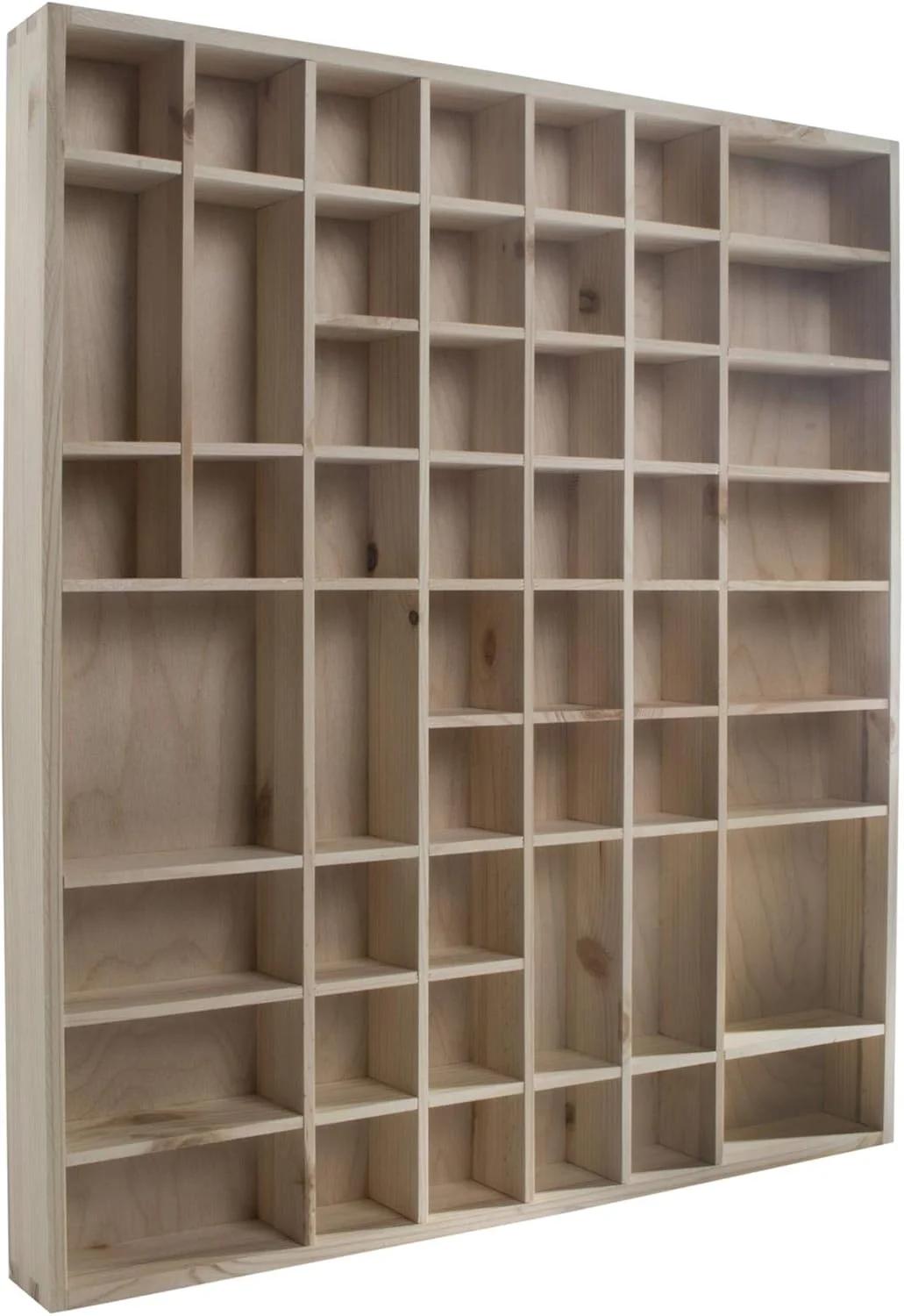 کابینت ویترینی دیواری چوبی بزرگ WooDeeDoo | 51 محفظه | 52 x 46 x 5 سانتی متر | واحد آویز دیواری سازمان دهنده سوغاتی | چوب تزئینی رنگ نشده و فرآوری نشده