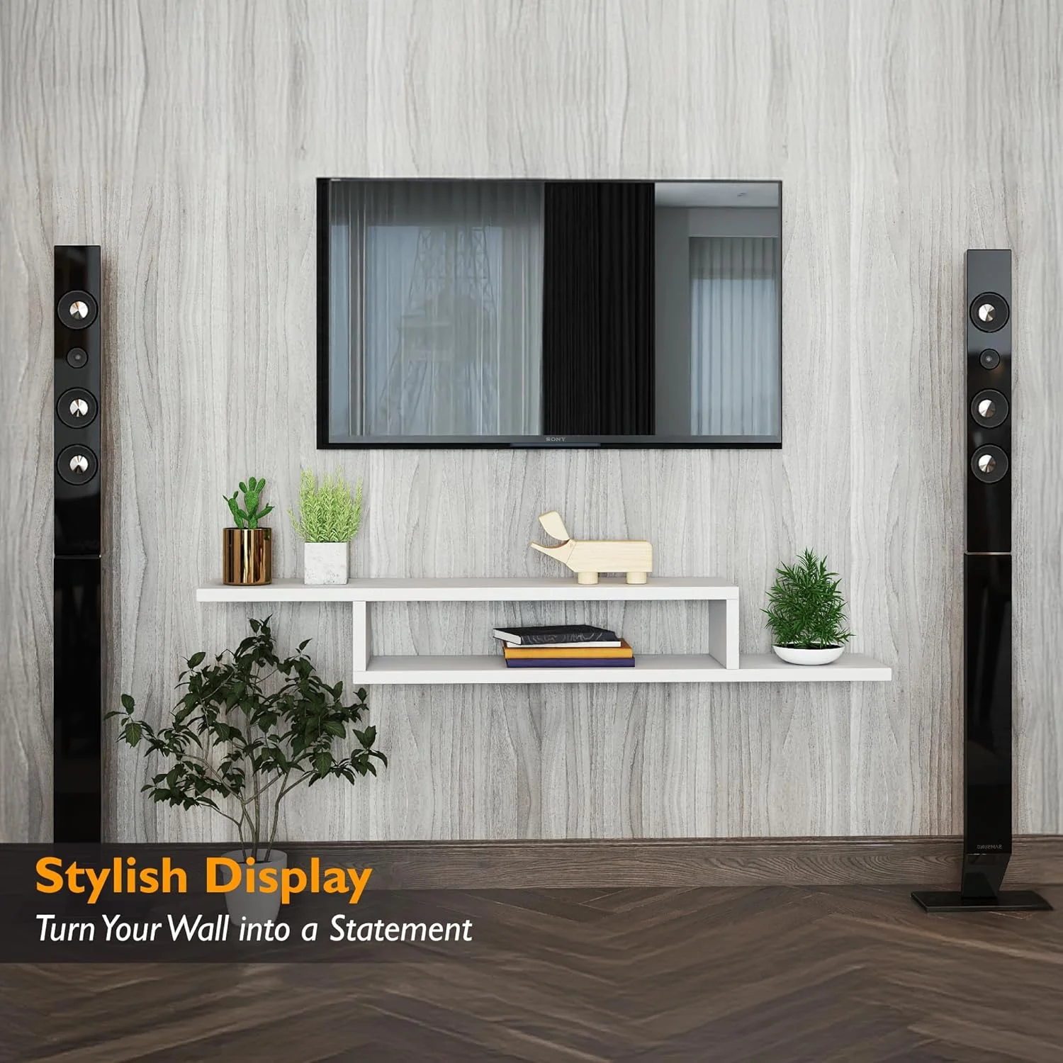 کابینت دیواری تلویزیون RIGID، کنسول چوبی شناور با قفسه های باز برای اتاق نشیمن، اتاق خواب، راهروی خانه، دفتر کار (مونتاژ DIY، سفید، 24D x 135W x 18.5H CM) کابینت دیواری تلویزیون RIGID، کنسول چوبی شناور با قفسه های باز برای اتاق نشیمن، اتاق خواب، راهروی خانه، دفتر کار (مونتاژ DIY، سفید، 24D x 135W x 18.5H CM)
