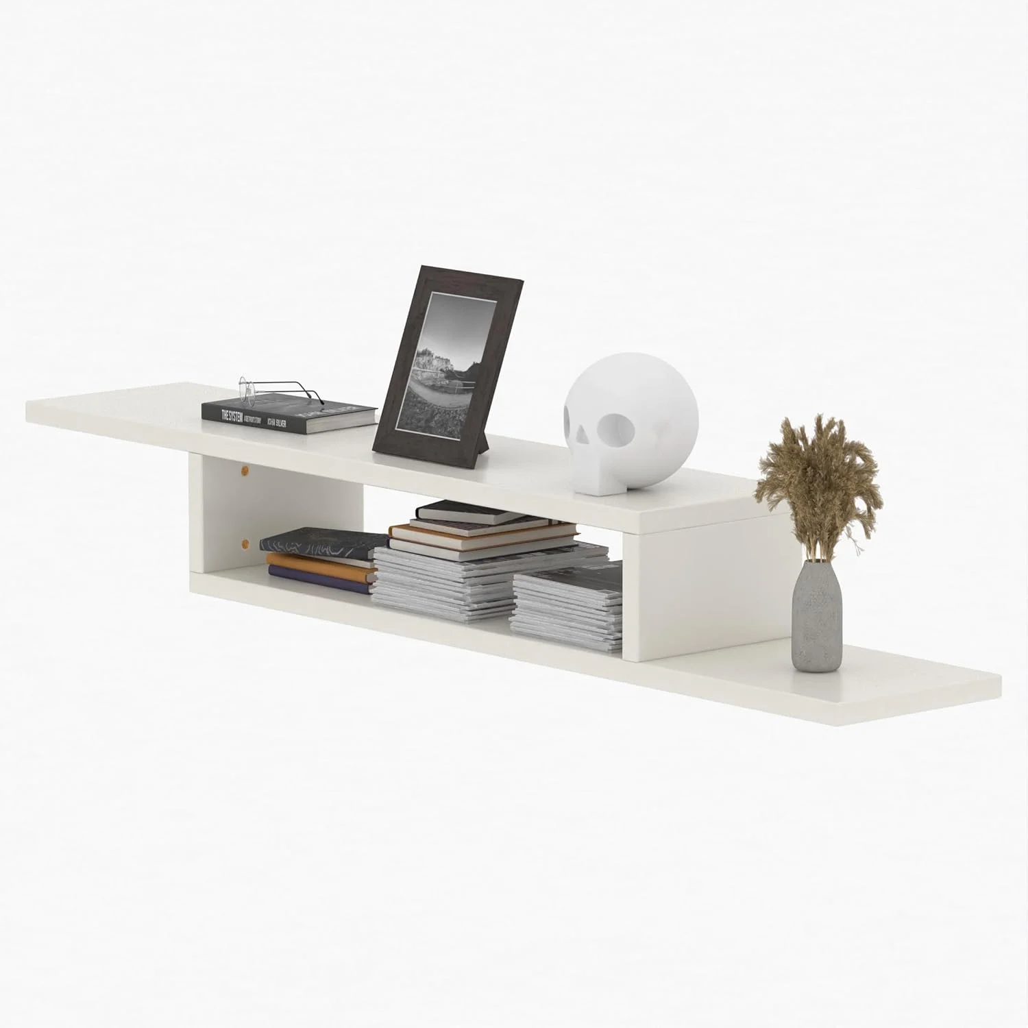 کابینت دیواری تلویزیون RIGID، کنسول چوبی شناور با قفسه های باز برای اتاق نشیمن، اتاق خواب، راهروی خانه، دفتر کار (مونتاژ DIY، سفید، 24D x 135W x 18.5H CM) کابینت دیواری تلویزیون RIGID، کنسول چوبی شناور با قفسه های باز برای اتاق نشیمن، اتاق خواب، راهروی خانه، دفتر کار (مونتاژ DIY، سفید، 24D x 135W x 18.5H CM)