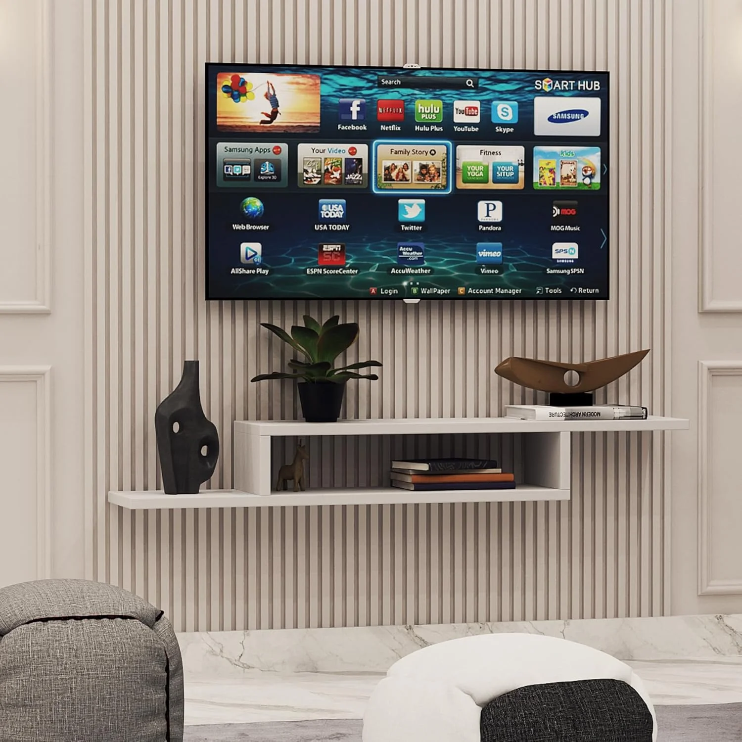کابینت دیواری تلویزیون RIGID، کنسول چوبی شناور با قفسه های باز برای اتاق نشیمن، اتاق خواب، راهروی خانه، دفتر کار (مونتاژ DIY، سفید، 24D x 135W x 18.5H CM) کابینت دیواری تلویزیون RIGID، کنسول چوبی شناور با قفسه های باز برای اتاق نشیمن، اتاق خواب، راهروی خانه، دفتر کار (مونتاژ DIY، سفید، 24D x 135W x 18.5H CM)