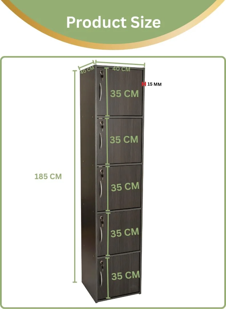 کابینت ذخیره سازی مدرن چوبی 5 طبقه با درب های قفل دار - سازمان دهنده ایستاده 185 سانتی متری با 5 قفسه جادار 35 سانتی متری، سطح 40x40 سانتی متر، پانل های ضخیم 15 میلی متری - کمد چند منظوره بادوام کابینت ذخیره سازی مدرن چوبی 5 طبقه با درب های قفل دار - سازمان دهنده ایستاده 185 سانتی متری با 5 قفسه جادار 35 سانتی متری، سطح 40x40 سانتی متر، پانل های ضخیم 15 میلی متری - کمد چند منظوره بادوام