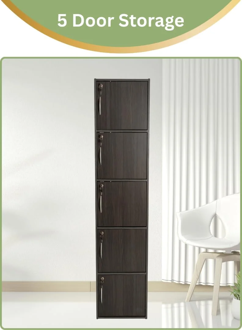 کابینت ذخیره سازی مدرن چوبی 5 طبقه با درب های قفل دار - سازمان دهنده ایستاده 185 سانتی متری با 5 قفسه جادار 35 سانتی متری، سطح 40x40 سانتی متر، پانل های ضخیم 15 میلی متری - کمد چند منظوره بادوام کابینت ذخیره سازی مدرن چوبی 5 طبقه با درب های قفل دار - سازمان دهنده ایستاده 185 سانتی متری با 5 قفسه جادار 35 سانتی متری، سطح 40x40 سانتی متر، پانل های ضخیم 15 میلی متری - کمد چند منظوره بادوام