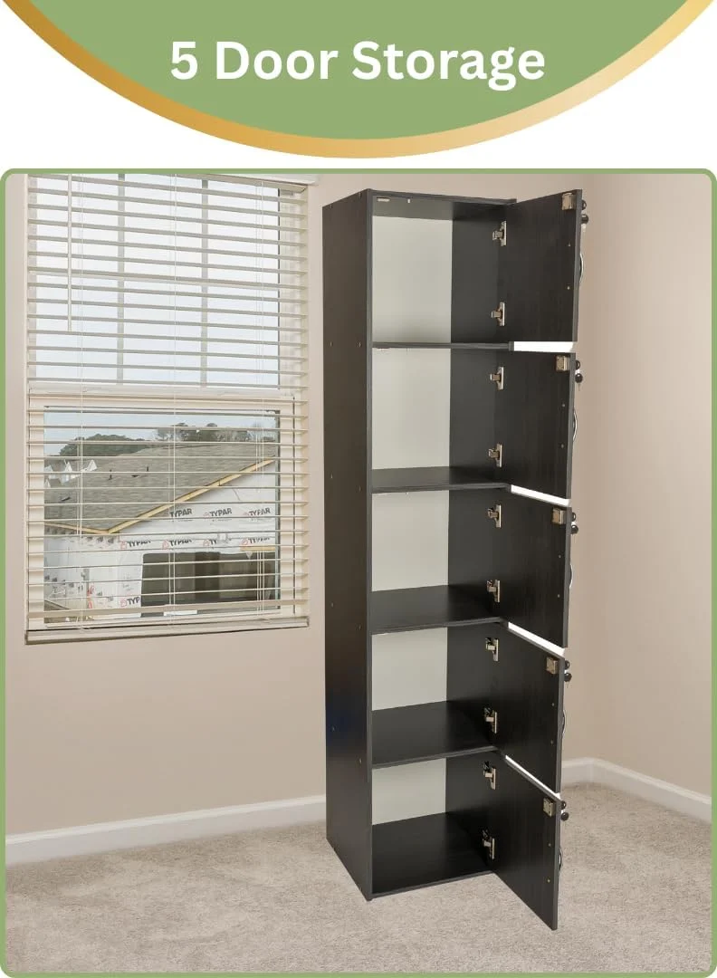 کابینت ذخیره سازی مدرن چوبی 5 طبقه با درب های قفل دار - سازمان دهنده ایستاده 185 سانتی متری با 5 قفسه جادار 35 سانتی متری، سطح 40x40 سانتی متر، پانل های ضخیم 15 میلی متری - کمد چند منظوره بادوام کابینت ذخیره سازی مدرن چوبی 5 طبقه با درب های قفل دار - سازمان دهنده ایستاده 185 سانتی متری با 5 قفسه جادار 35 سانتی متری، سطح 40x40 سانتی متر، پانل های ضخیم 15 میلی متری - کمد چند منظوره بادوام