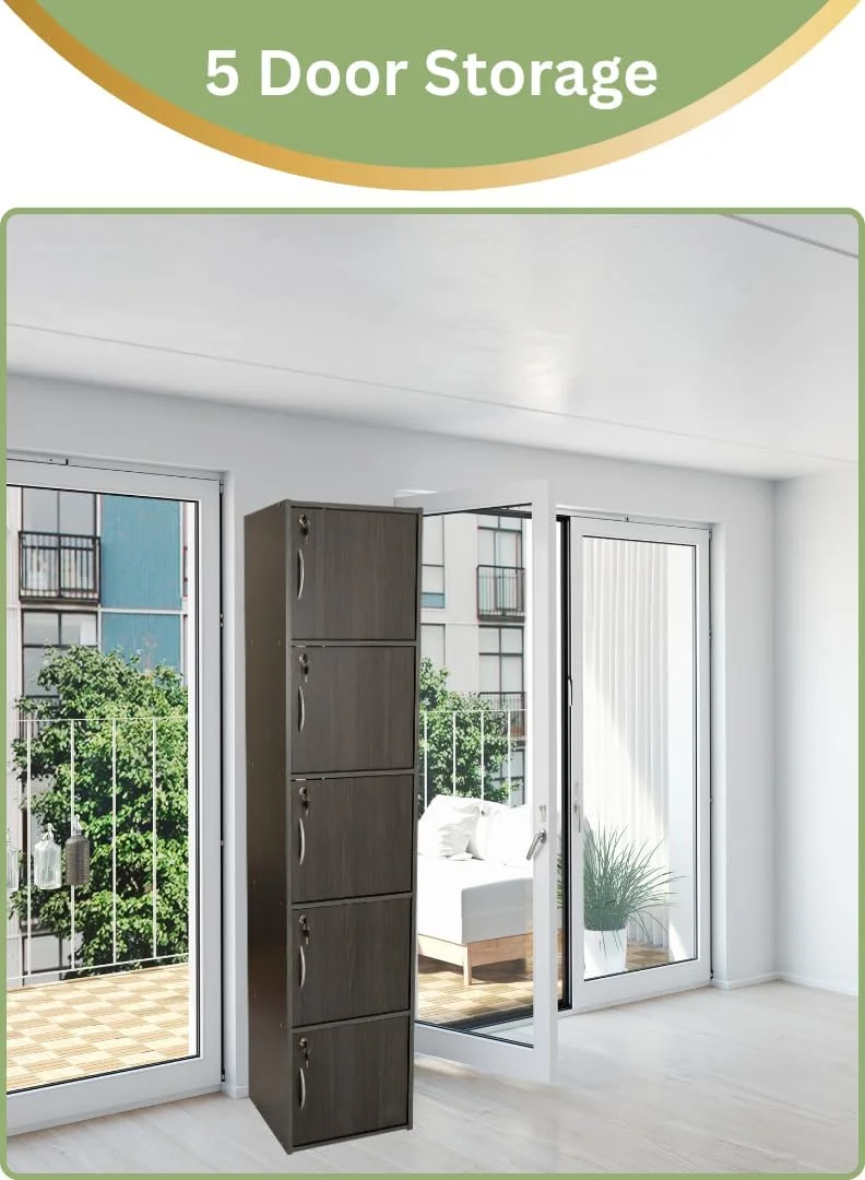 کابینت ذخیره سازی مدرن چوبی 5 طبقه با درب های قفل دار - سازمان دهنده ایستاده 185 سانتی متری با 5 قفسه جادار 35 سانتی متری، سطح 40x40 سانتی متر، پانل های ضخیم 15 میلی متری - کمد چند منظوره بادوام کابینت ذخیره سازی مدرن چوبی 5 طبقه با درب های قفل دار - سازمان دهنده ایستاده 185 سانتی متری با 5 قفسه جادار 35 سانتی متری، سطح 40x40 سانتی متر، پانل های ضخیم 15 میلی متری - کمد چند منظوره بادوام