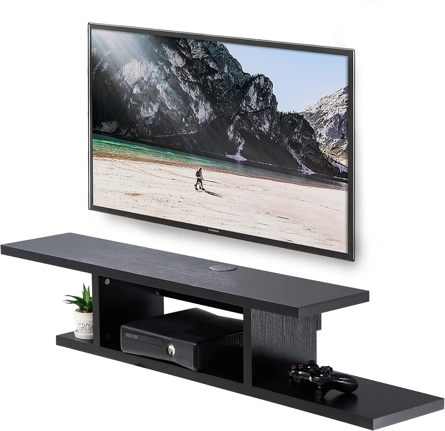 کابینت شناور تلویزیون FITUEYES، قفسه کنسول رسانه ای AV دیواری، مدرن و صرفه جویی در فضا مشکی DS211801WB