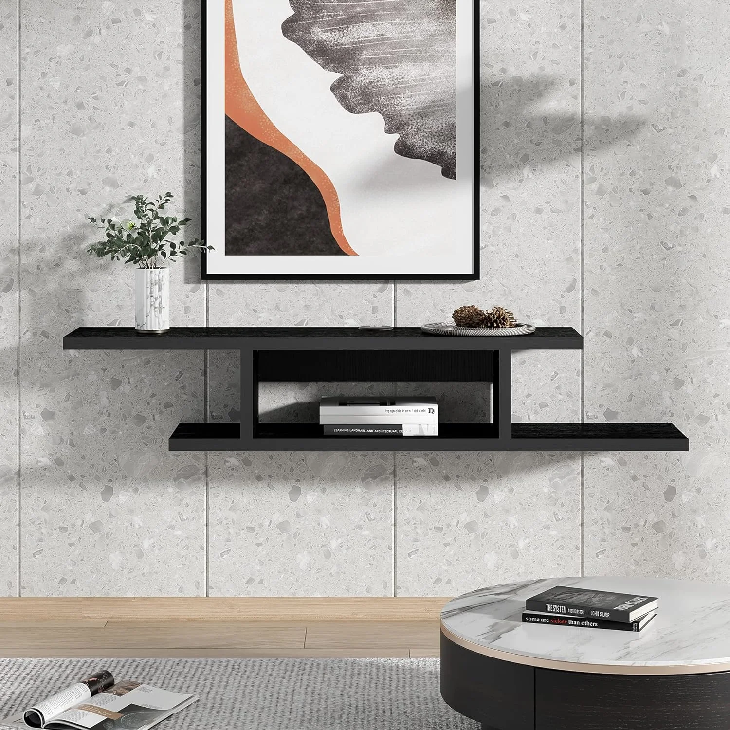 کابینت شناور تلویزیون FITUEYES، قفسه کنسول رسانه ای AV دیواری، مدرن و صرفه جویی در فضا مشکی DS211801WB کابینت شناور تلویزیون FITUEYES، قفسه کنسول رسانه ای AV دیواری، مدرن و صرفه جویی در فضا مشکی DS211801WB