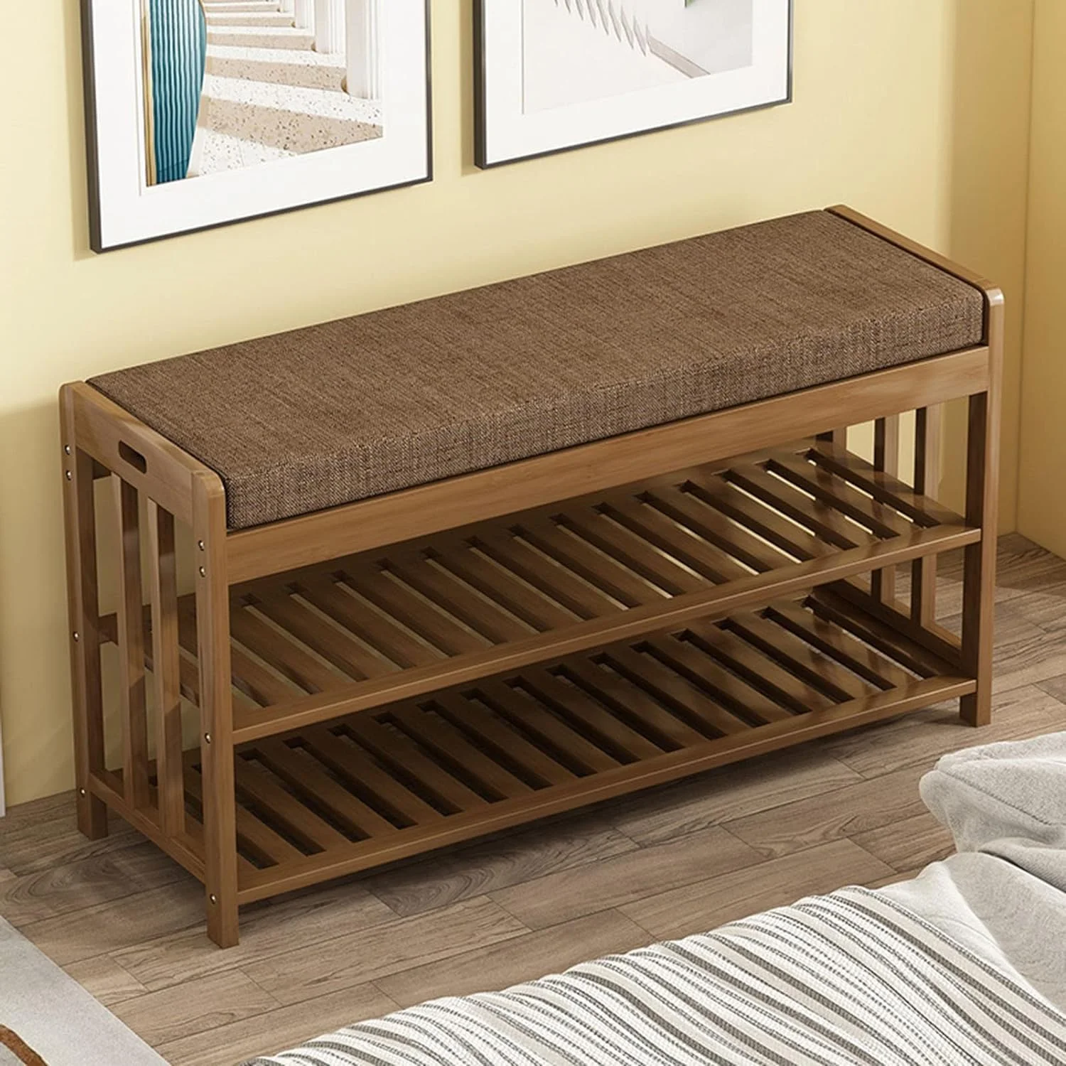 جاکفشی چوبی با نیمکت، کابینت کفش با صندلی، سازمان دهنده کفش بامبو ایستاده، قفسه ذخیره سازی چند منظوره، مبلمان اداری منزل ساخته شده از چوب، پایه چکمه (90 سانتی متر) جاکفشی چوبی با نیمکت، کابینت کفش با صندلی، سازمان دهنده کفش بامبو ایستاده، قفسه ذخیره سازی چند منظوره، مبلمان اداری منزل ساخته شده از چوب، پایه چکمه (90 سانتی متر)