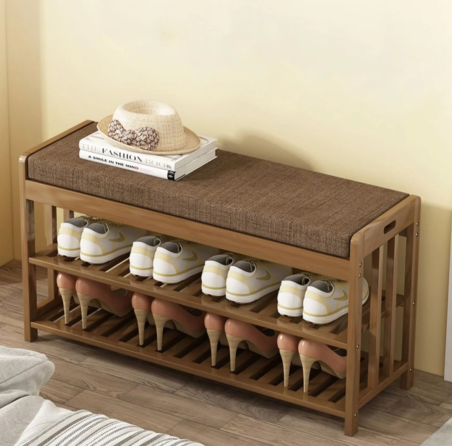 جاکفشی چوبی با نیمکت، کابینت کفش با صندلی، سازمان دهنده کفش بامبو ایستاده، قفسه ذخیره سازی چند منظوره، مبلمان اداری منزل ساخته شده از چوب، پایه چکمه (90 سانتی متر) جاکفشی چوبی با نیمکت، کابینت کفش با صندلی، سازمان دهنده کفش بامبو ایستاده، قفسه ذخیره سازی چند منظوره، مبلمان اداری منزل ساخته شده از چوب، پایه چکمه (90 سانتی متر)