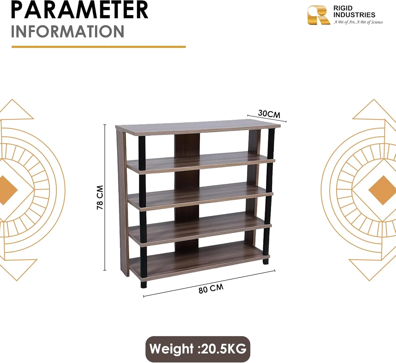 کابینت جاکفشی چوبی RIGID، سازمان دهنده 5 طبقه ایستاده برای ورودی، راهرو و اتاق نشیمن | استند چند منظوره دمپایی، قفسه نگهداری چکمه - مونتاژ شده (30D x 80W x 78H CM) کابینت جاکفشی چوبی RIGID، سازمان دهنده 5 طبقه ایستاده برای ورودی، راهرو و اتاق نشیمن | استند چند منظوره دمپایی، قفسه نگهداری چکمه - مونتاژ شده (30D x 80W x 78H CM)