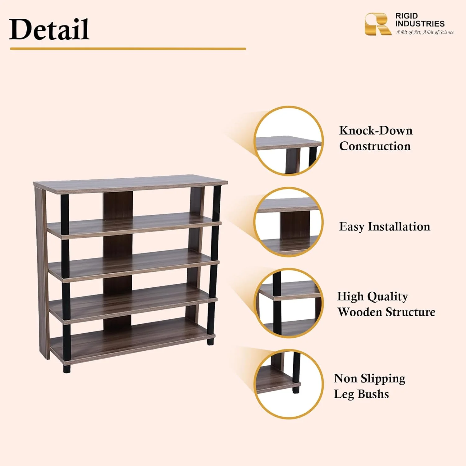 کابینت جاکفشی چوبی RIGID، سازمان دهنده 5 طبقه ایستاده برای ورودی، راهرو و اتاق نشیمن | استند چند منظوره دمپایی، قفسه نگهداری چکمه - مونتاژ شده (30D x 80W x 78H CM) کابینت جاکفشی چوبی RIGID، سازمان دهنده 5 طبقه ایستاده برای ورودی، راهرو و اتاق نشیمن | استند چند منظوره دمپایی، قفسه نگهداری چکمه - مونتاژ شده (30D x 80W x 78H CM)