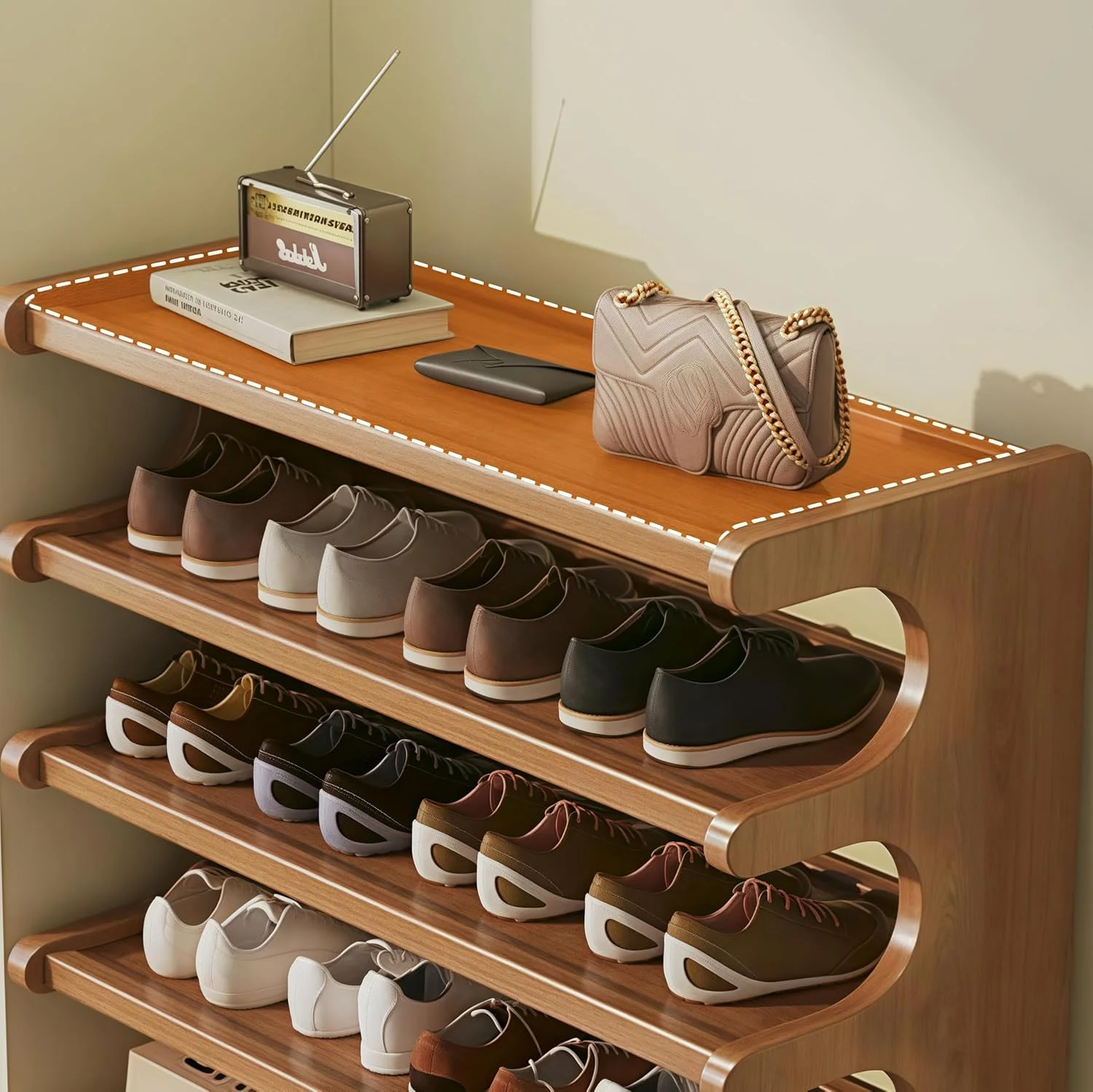 جاکفشی چوبی 6 طبقه LEDIN، سازمان دهنده و قفسه نگهداری کفش، کابینت کفش ایستاده برای ورودی، کمد، راهرو، جاکفشی چند منظوره درب ورودی (قهوه ای، 80x50x20 سانتی متر)