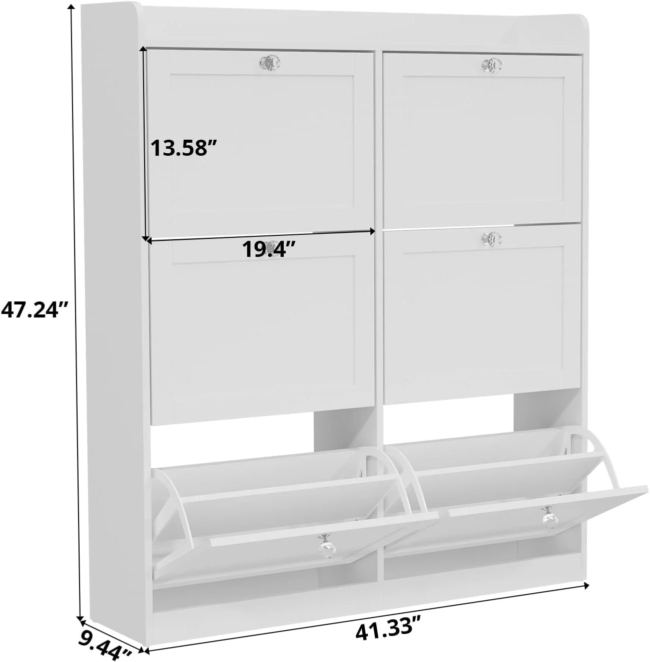 کابینت جاکفشی VOWNER با 6 کشو چرخشی و 12 قفسه، سازمان دهنده چوبی جاکفشی با قفسه های قابل تنظیم، کابینت قفسه کفش مستقل برای ورودی، 105 x 24 x 120 سانتی متر (سفید)