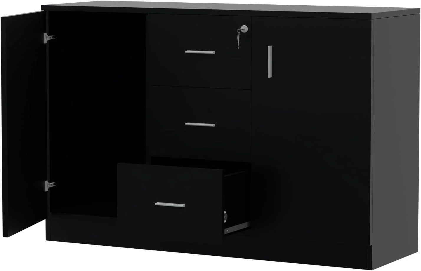 کابینت ذخیره سازی چوبی معاصر و مقاوم Mahmayi Melamine On Mdf 1147 با سه کشو - ابعاد 120x40x80 سانتی متر (مشکی)