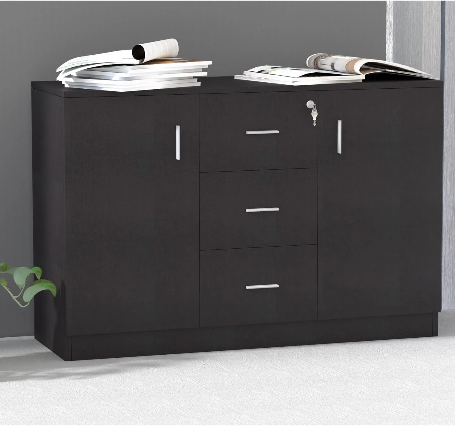کابینت ذخیره سازی چوبی معاصر و مقاوم Mahmayi Melamine On Mdf 1147 با سه کشو - ابعاد 120x40x80 سانتی متر (مشکی) کابینت ذخیره سازی چوبی معاصر و مقاوم Mahmayi Melamine On Mdf 1147 با سه کشو - ابعاد 120x40x80 سانتی متر (مشکی)
