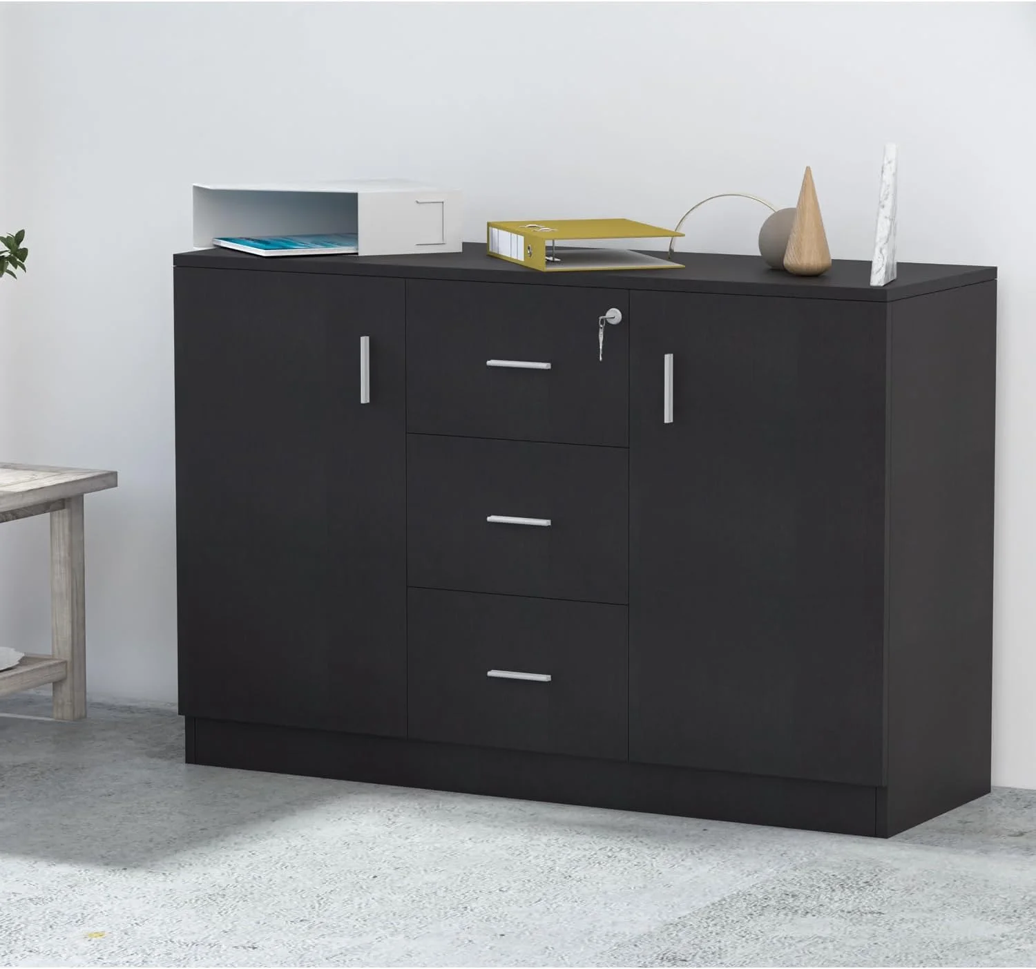کابینت ذخیره سازی چوبی معاصر و مقاوم Mahmayi Melamine On Mdf 1147 با سه کشو - ابعاد 120x40x80 سانتی متر (مشکی) کابینت ذخیره سازی چوبی معاصر و مقاوم Mahmayi Melamine On Mdf 1147 با سه کشو - ابعاد 120x40x80 سانتی متر (مشکی)