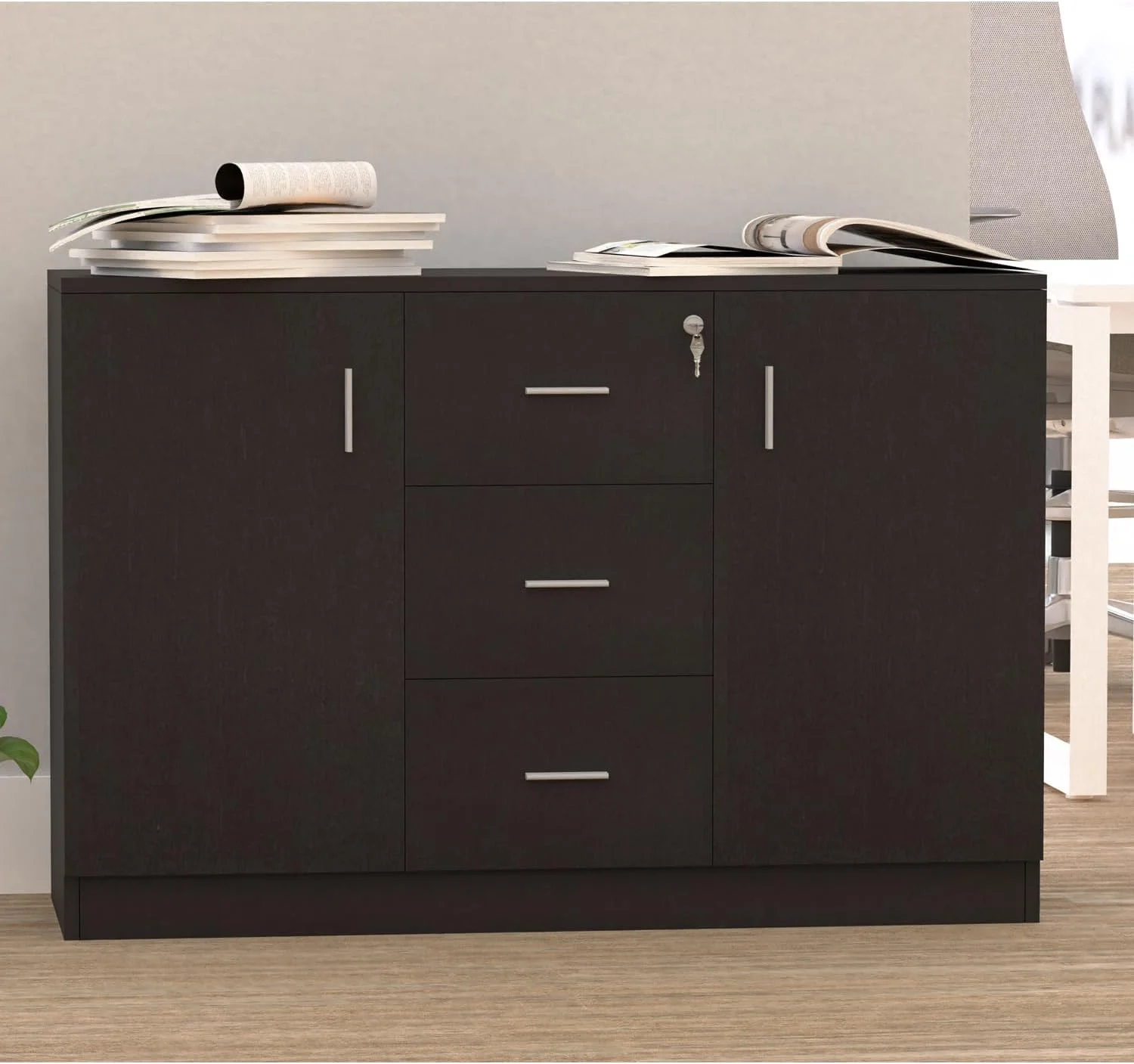 کابینت ذخیره سازی چوبی معاصر و مقاوم Mahmayi Melamine On Mdf 1147 با سه کشو - ابعاد 120x40x80 سانتی متر (مشکی) کابینت ذخیره سازی چوبی معاصر و مقاوم Mahmayi Melamine On Mdf 1147 با سه کشو - ابعاد 120x40x80 سانتی متر (مشکی)