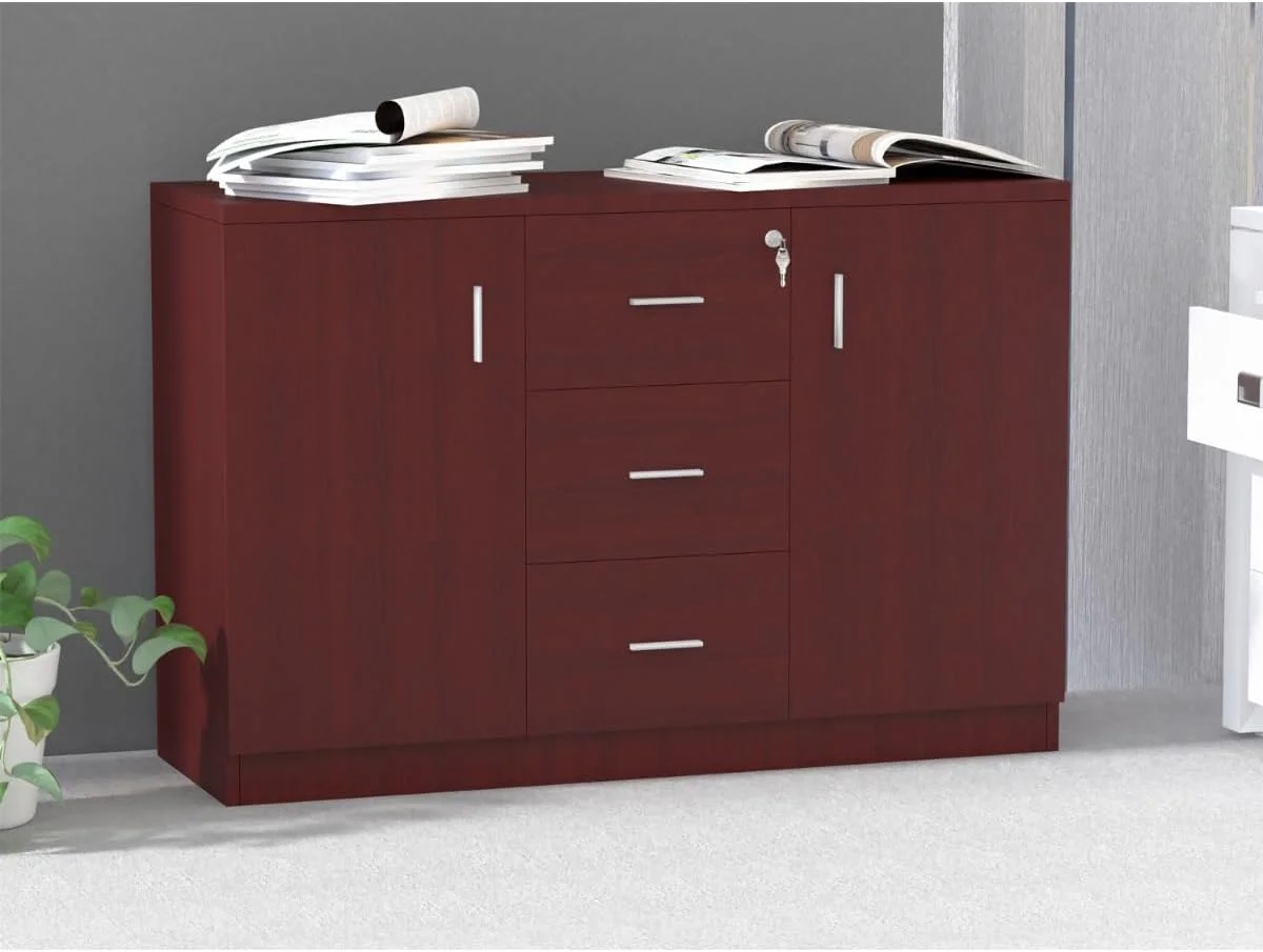 کابینت ذخیره سازی چوبی Mahmayi Argent 1147 Credenza، سازمان دهنده 3 کشویی با قفسه های دو طرفه، طراحی قفل دار، فایل کابینت مستحکم معاصر، ایده آل برای صرفه جویی در فضا برای دفتر و خانه - Apple Cherry کابینت ذخیره سازی چوبی Mahmayi Argent 1147 Credenza، سازمان دهنده 3 کشویی با قفسه های دو طرفه، طراحی قفل دار، فایل کابینت مستحکم معاصر، ایده آل برای صرفه جویی در فضا برای دفتر و خانه - Apple Cherry
