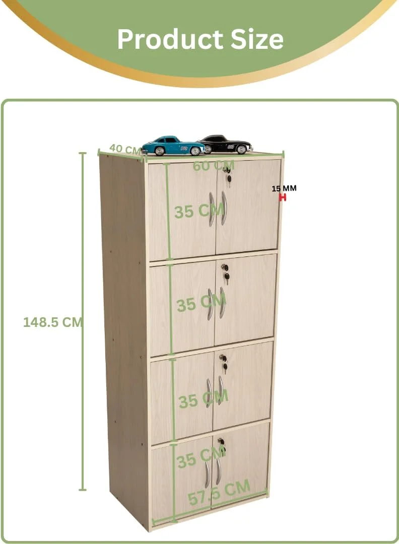 کابینت ذخیره سازی چوبی مدرن 8 طبقه با درهای قفل دار - سازمان دهنده ایستاده 148.5 سانتی متری با 8 قفسه جادار 35 سانتی متری، سطح 40x60 سانتی متر، پانل های ضخیم 15 میلی متری - کمد چند منظوره بادوام کابینت ذخیره سازی چوبی مدرن 8 طبقه با درهای قفل دار - سازمان دهنده ایستاده 148.5 سانتی متری با 8 قفسه جادار 35 سانتی متری، سطح 40x60 سانتی متر، پانل های ضخیم 15 میلی متری - کمد چند منظوره بادوام