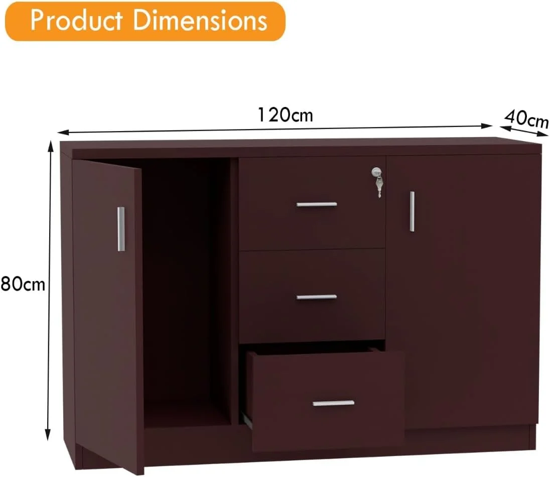 کابینت ذخیره سازی چوبی Mahmayi Argent 1147 Credenza، سازمان دهنده 3 کشویی با قفسه های دو طرفه، طراحی قفل دار، فایل کابینت مستحکم معاصر، ایده آل برای صرفه جویی در فضا برای دفتر و خانه - Apple Cherry کابینت ذخیره سازی چوبی Mahmayi Argent 1147 Credenza، سازمان دهنده 3 کشویی با قفسه های دو طرفه، طراحی قفل دار، فایل کابینت مستحکم معاصر، ایده آل برای صرفه جویی در فضا برای دفتر و خانه - Apple Cherry