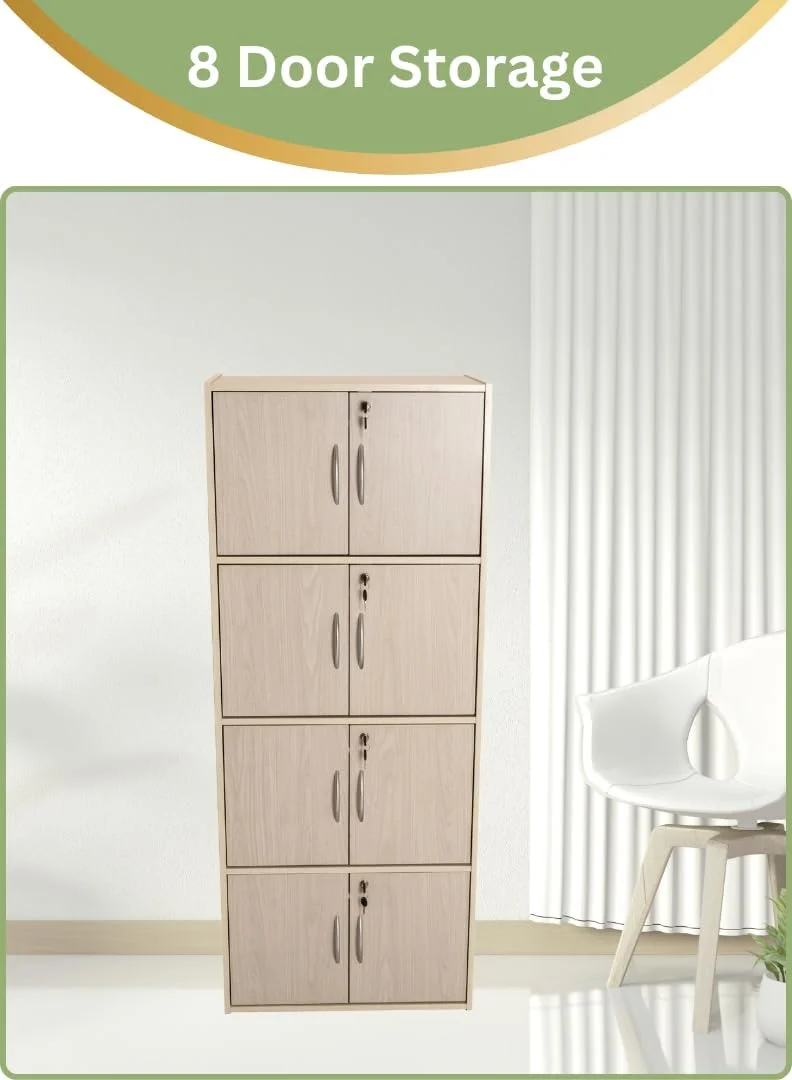 کابینت ذخیره سازی چوبی مدرن 8 طبقه با درهای قفل دار - سازمان دهنده ایستاده 148.5 سانتی متری با 8 قفسه جادار 35 سانتی متری، سطح 40x60 سانتی متر، پانل های ضخیم 15 میلی متری - کمد چند منظوره بادوام کابینت ذخیره سازی چوبی مدرن 8 طبقه با درهای قفل دار - سازمان دهنده ایستاده 148.5 سانتی متری با 8 قفسه جادار 35 سانتی متری، سطح 40x60 سانتی متر، پانل های ضخیم 15 میلی متری - کمد چند منظوره بادوام