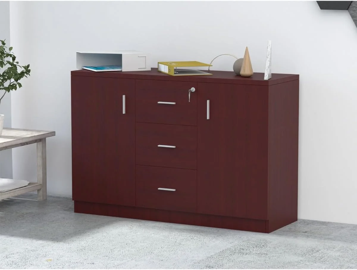 کابینت ذخیره سازی چوبی Mahmayi Argent 1147 Credenza، سازمان دهنده 3 کشویی با قفسه های دو طرفه، طراحی قفل دار، فایل کابینت مستحکم معاصر، ایده آل برای صرفه جویی در فضا برای دفتر و خانه - Apple Cherry کابینت ذخیره سازی چوبی Mahmayi Argent 1147 Credenza، سازمان دهنده 3 کشویی با قفسه های دو طرفه، طراحی قفل دار، فایل کابینت مستحکم معاصر، ایده آل برای صرفه جویی در فضا برای دفتر و خانه - Apple Cherry